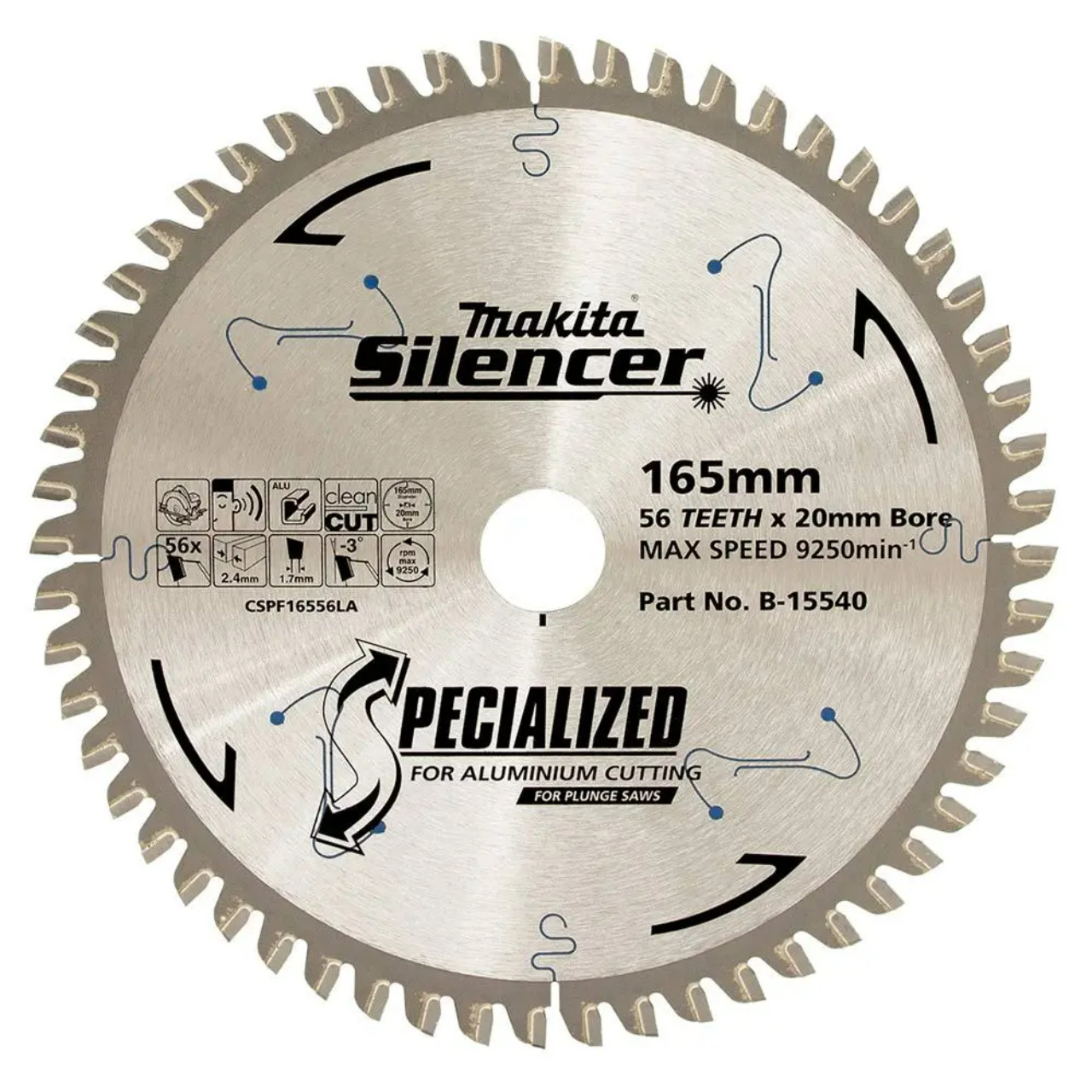 Makita Silencer 165mm x 20mm x 56T TCT Aluminum & Laminate Circular Saw Blade