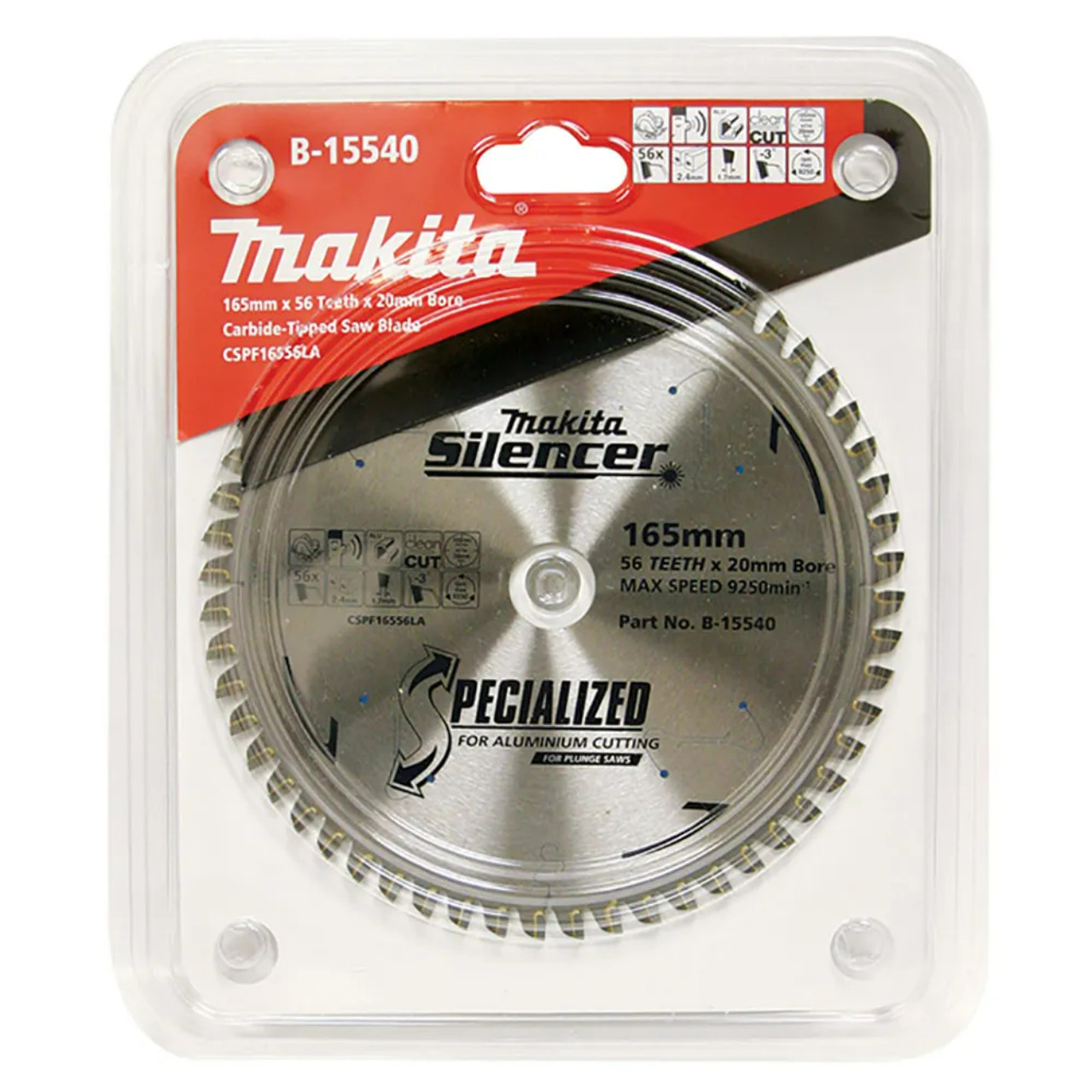 Makita Silencer 165mm x 20mm x 56T TCT Aluminum & Laminate Circular Saw Blade