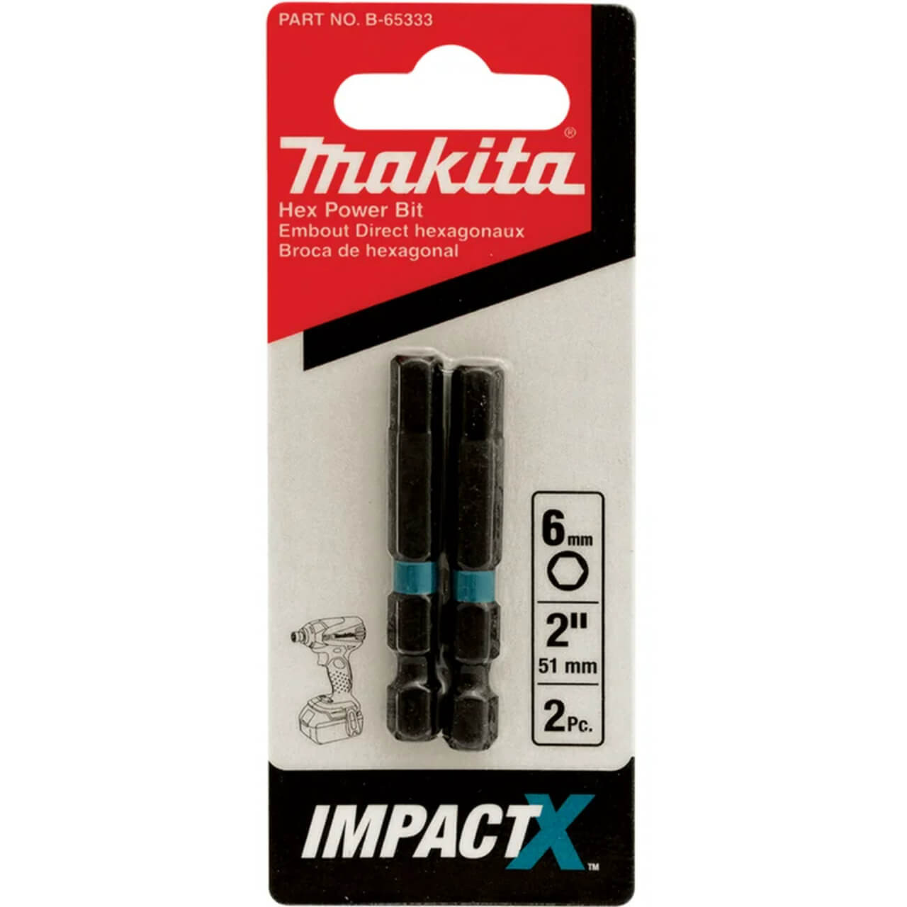 Makita Impact-X Hex 6mm X 50mm Driver Bit - 2pc