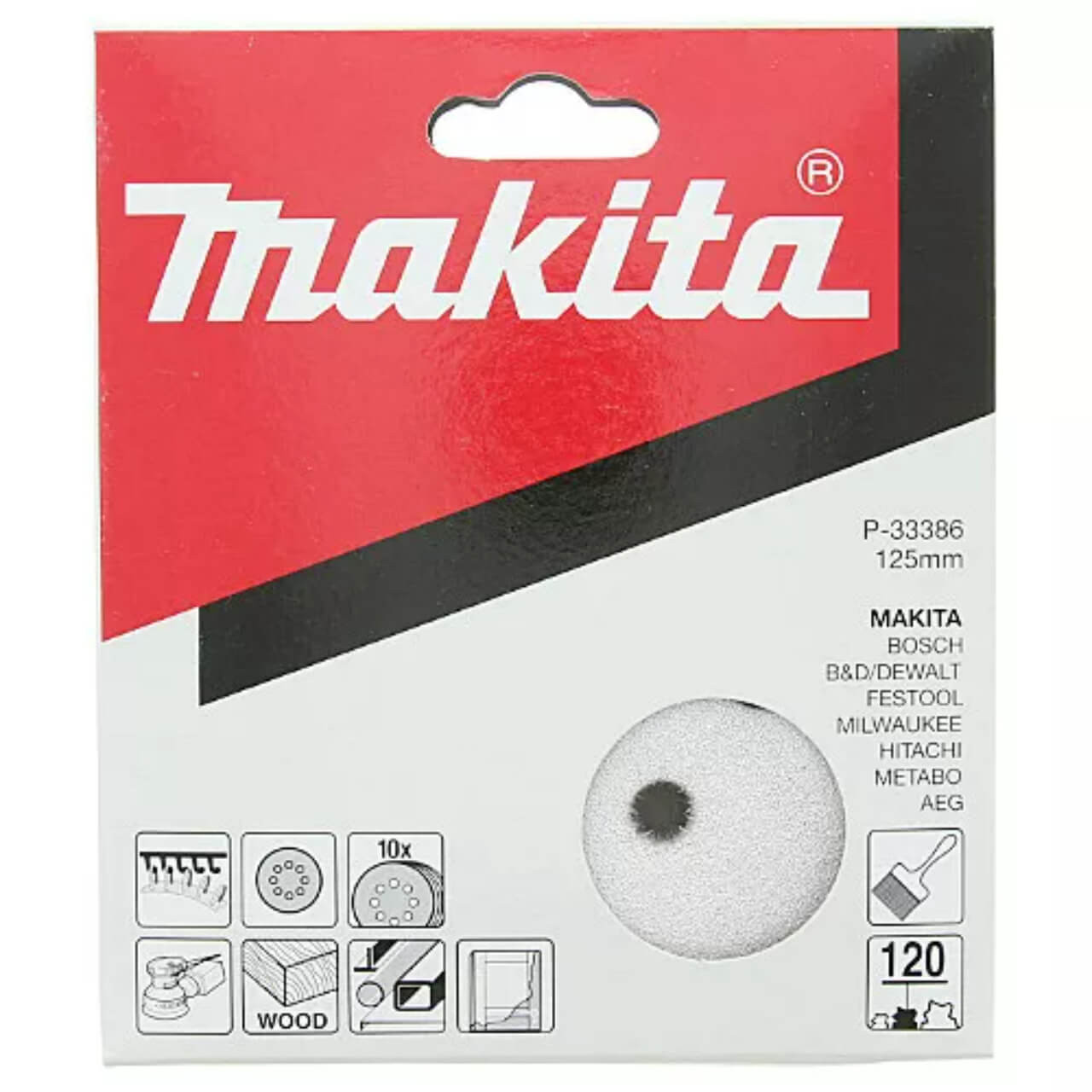 Makita Sanding Disc White 125mm / 120# Punched - (10pk)