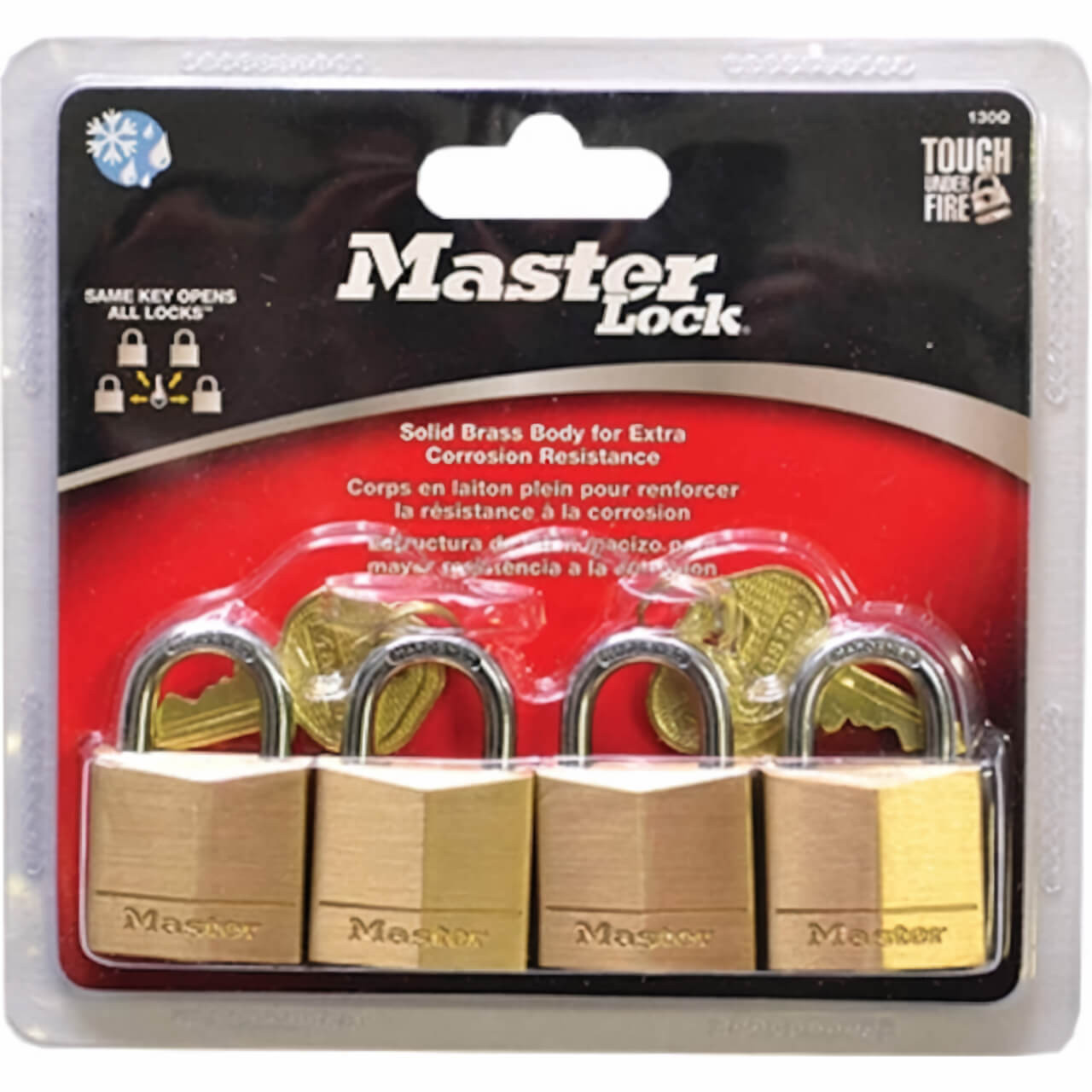 Master Lock Padlock Brass 30mm Key Alike 4pk 130T