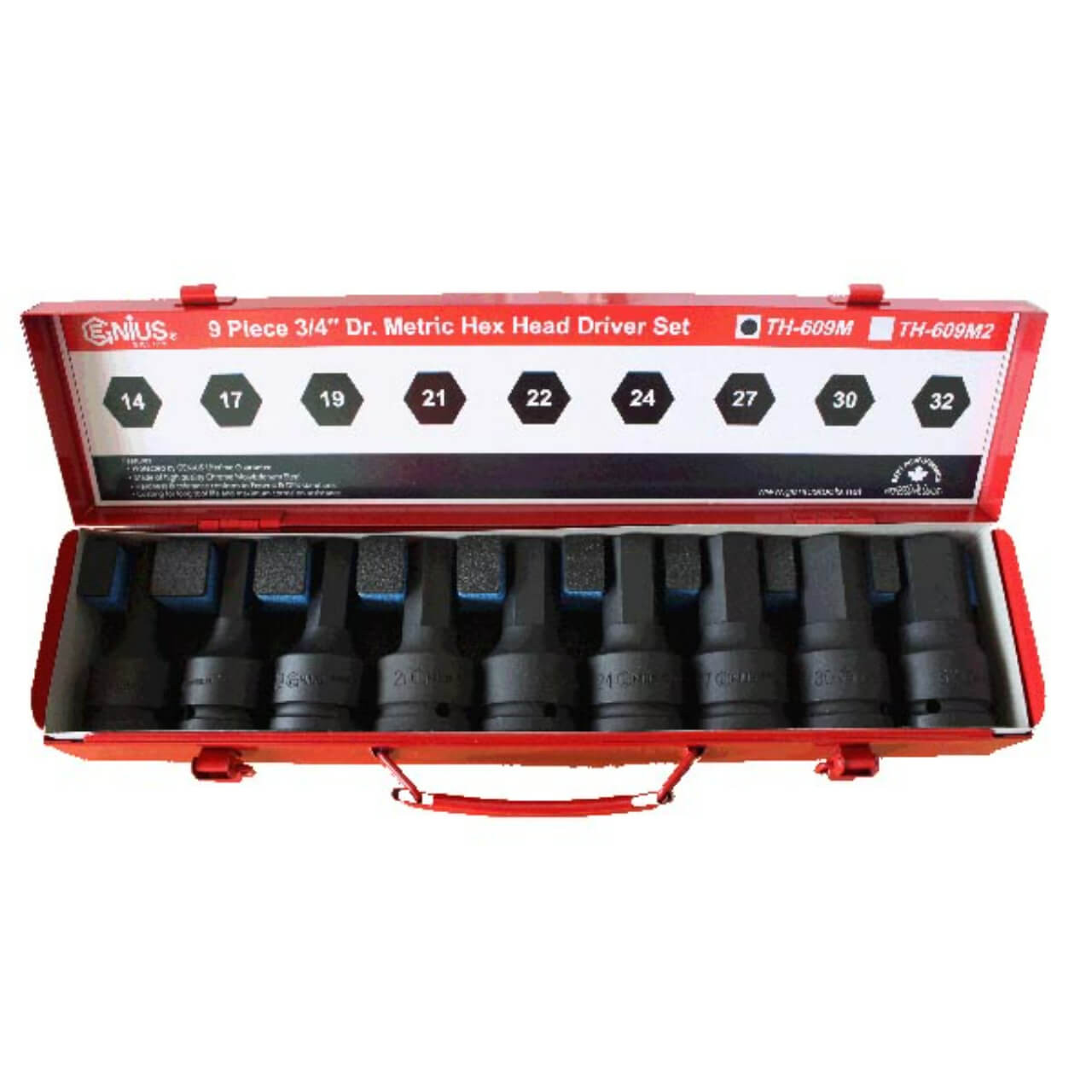 Genius 14-32mm 3/4 Dr Inhex Impact Socket Set Metric 9pce