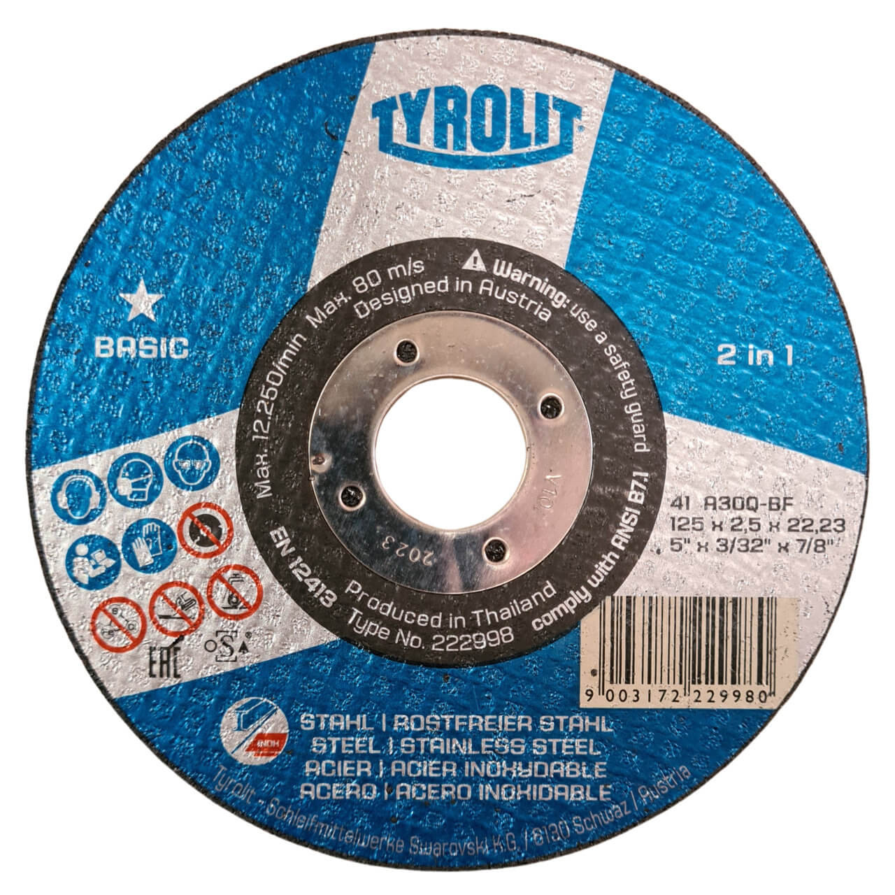 Tyrolit A30Q 125x2.5x22 FE/SS GP Cutting Disc 25/box