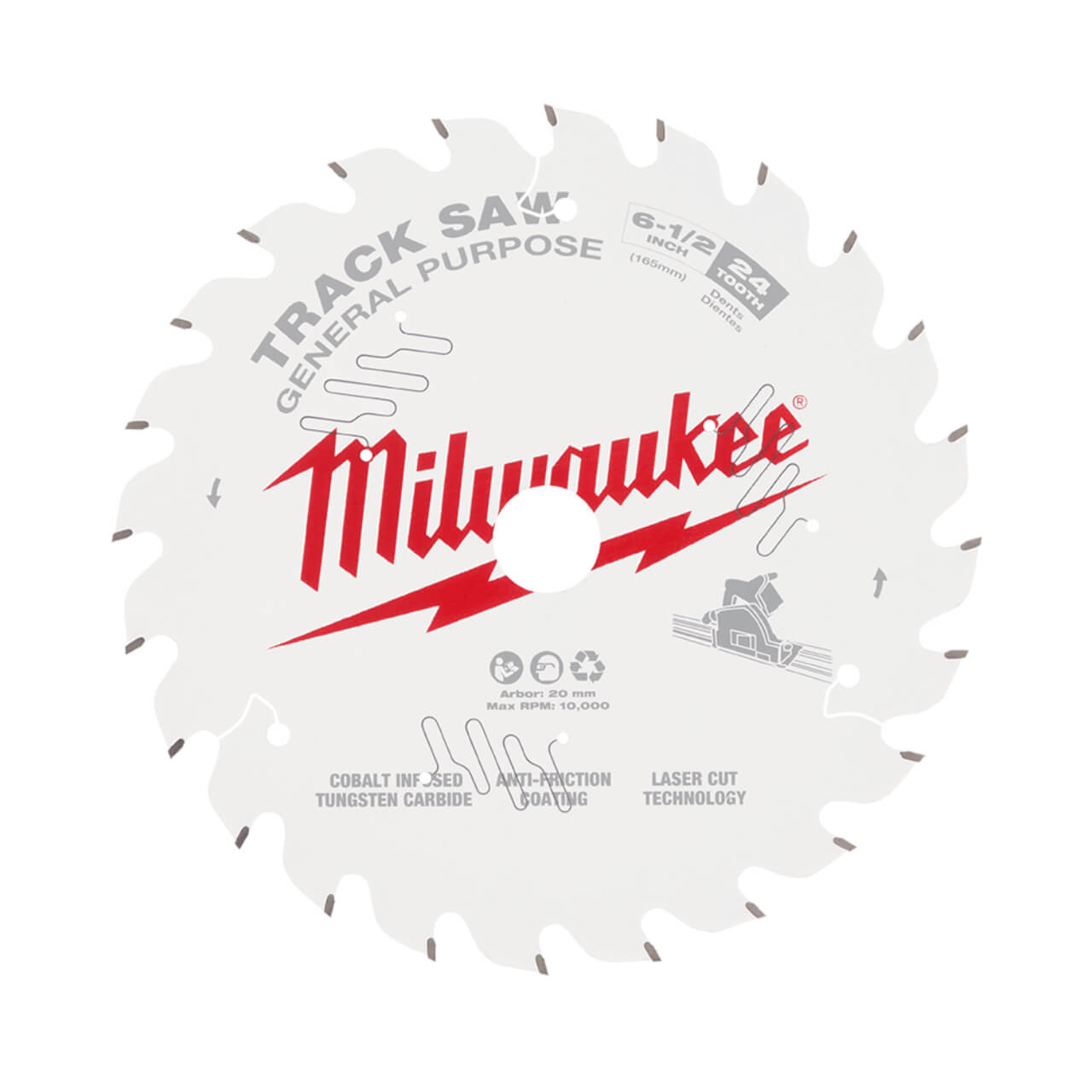 Milwaukee 165mm 6-1/2” 24T Wood Track Saw Blade General Purpose
