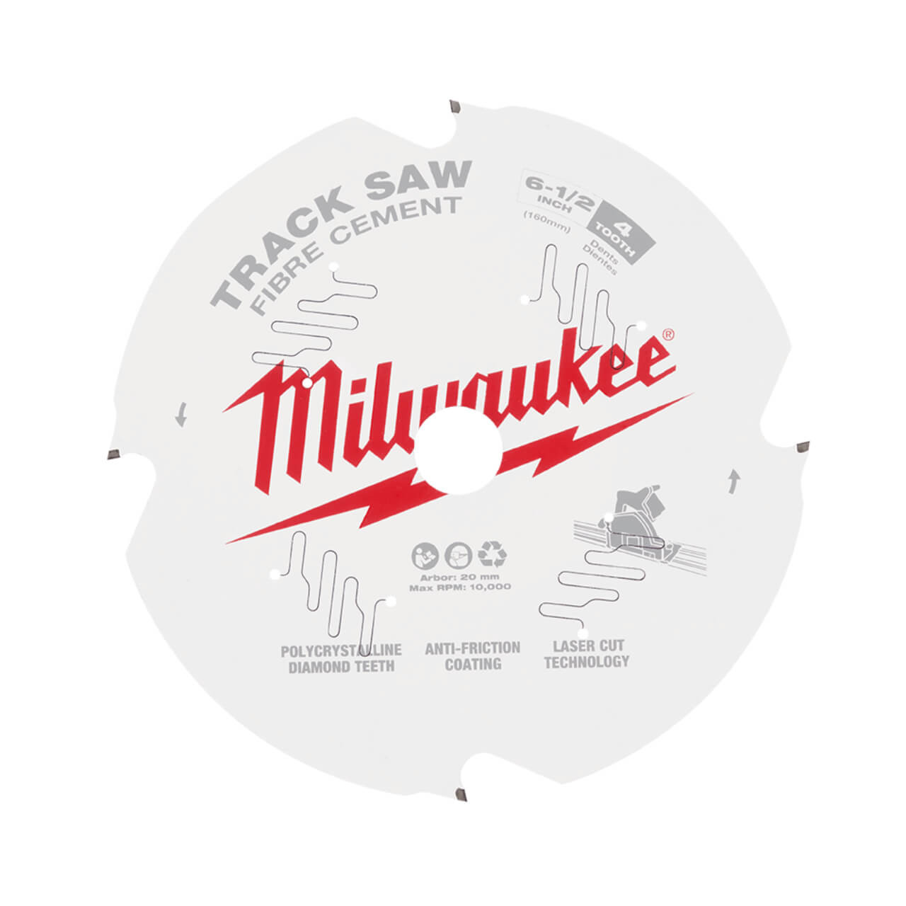 Milwaukee 160mm 6-1/2” 4T Fibre Cement Track Saw Blade PCD