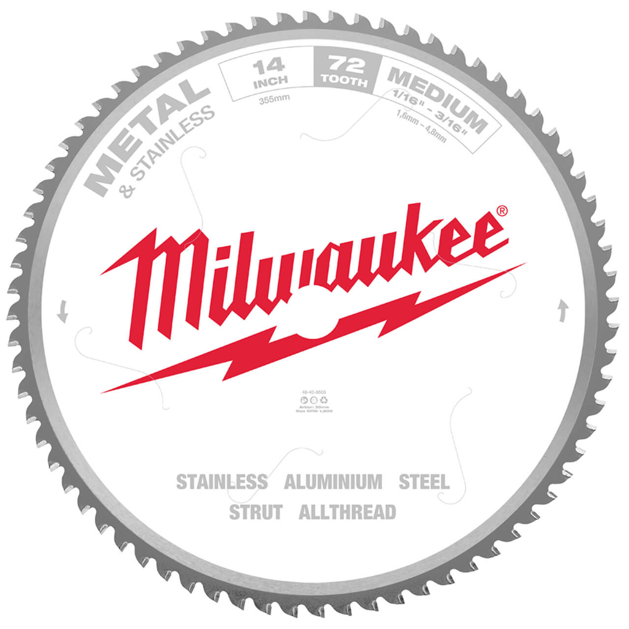 Milwaukee Metal Saw Blade 355mm (14”) 72T Medium Metal & Stainless
