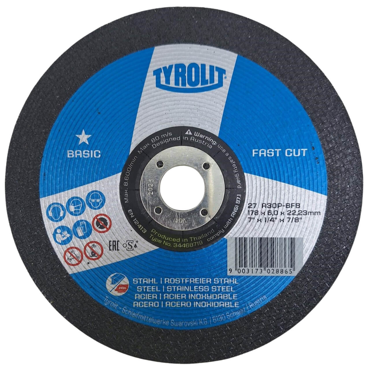 Tyrolit A30P-BFB 178x6x22 GP Fastcut Grinding Disc