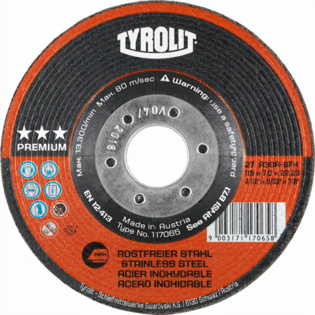 Tyrolit A30R 178x7x22 Inox Premium Grinding Disc 10/box