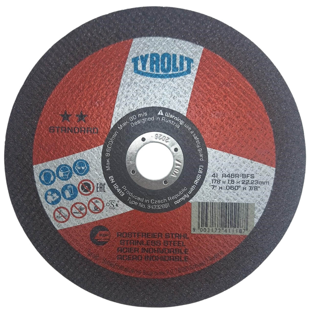 Tyrolit A46R 178x1.6x22 Inox Standard Cutting Disc