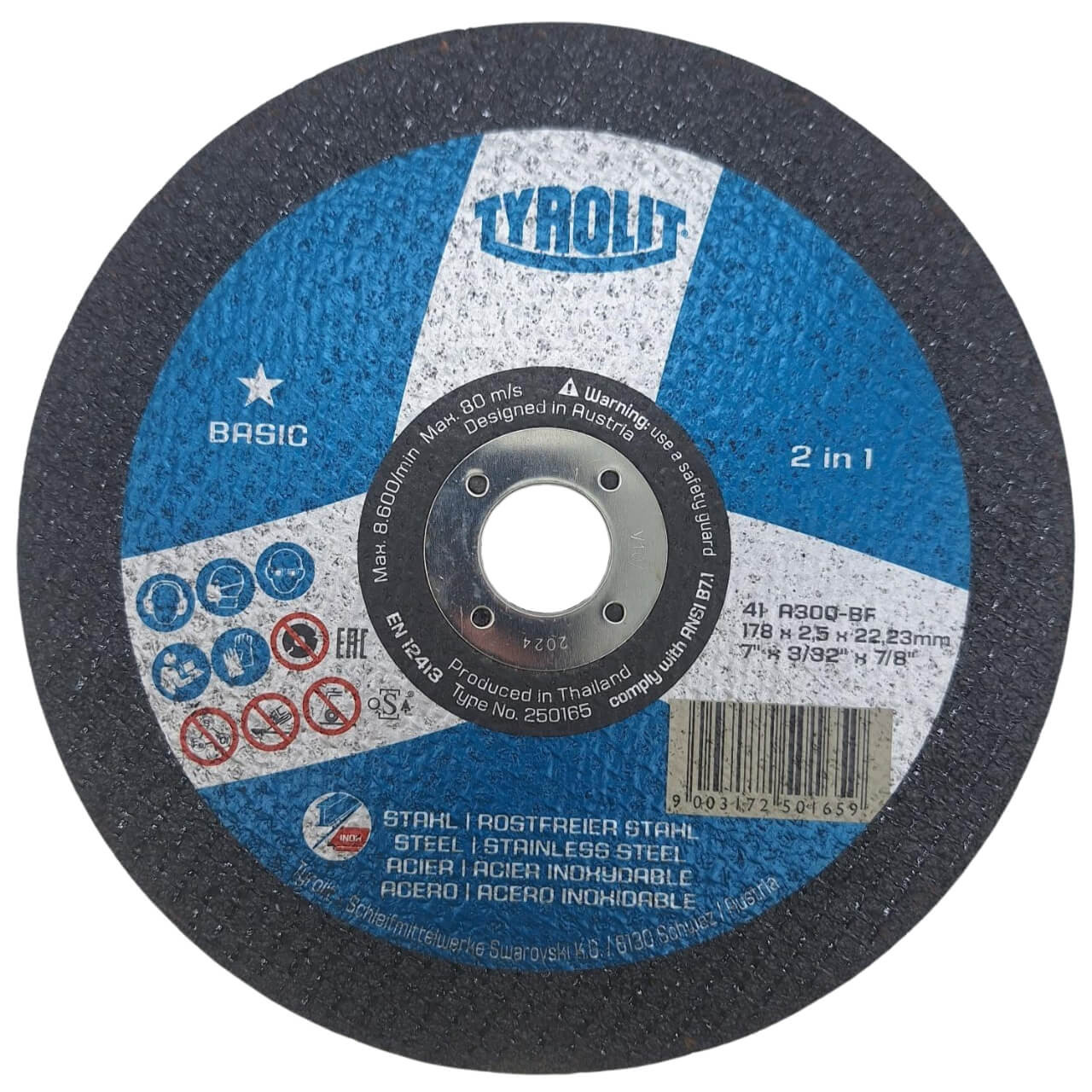 Tyrolit A30Q 178x2.5x22 FE/SS GP Cutting Disc