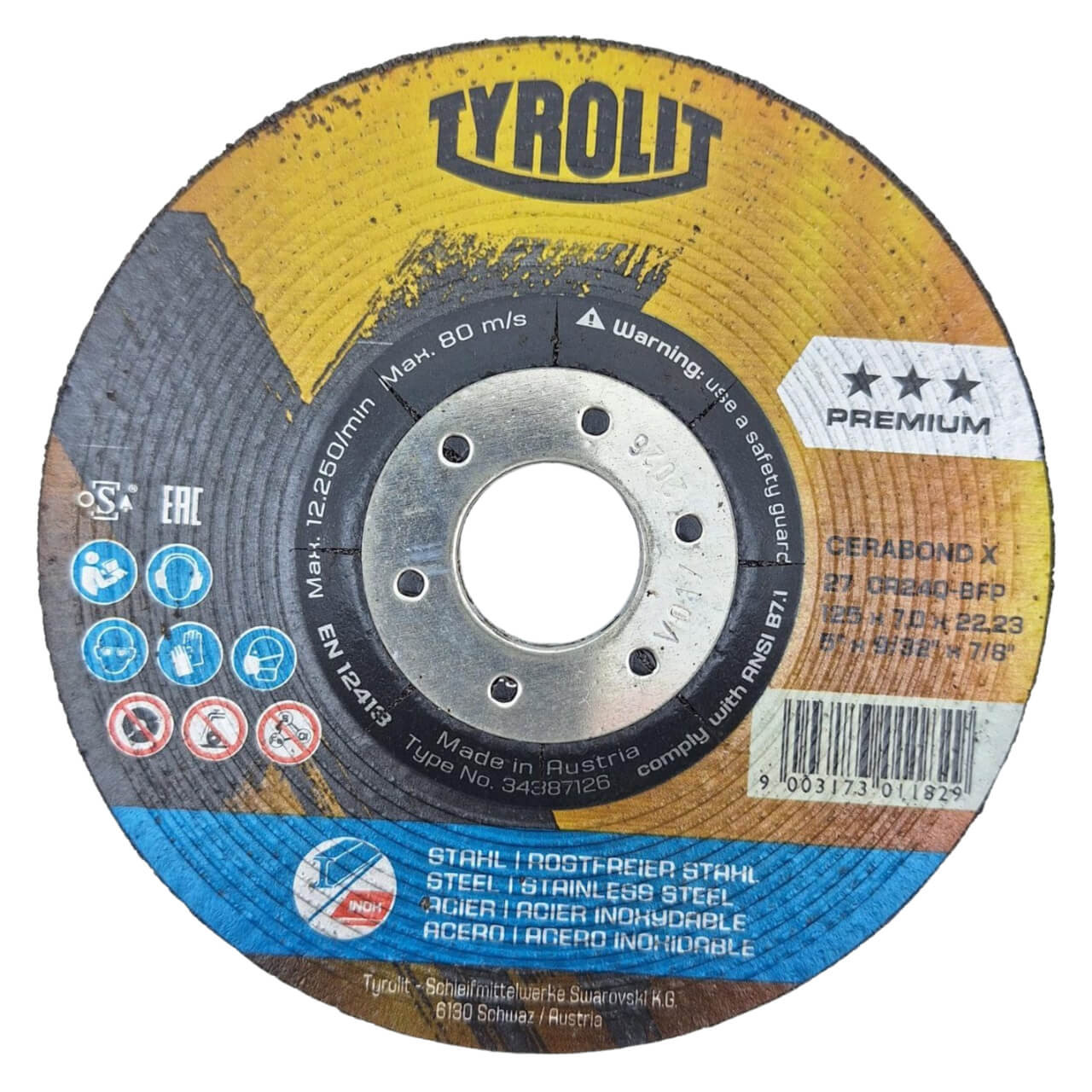 Tyrolit Cerabond X 125x7x22 Premium Grinding Disc 5/box
