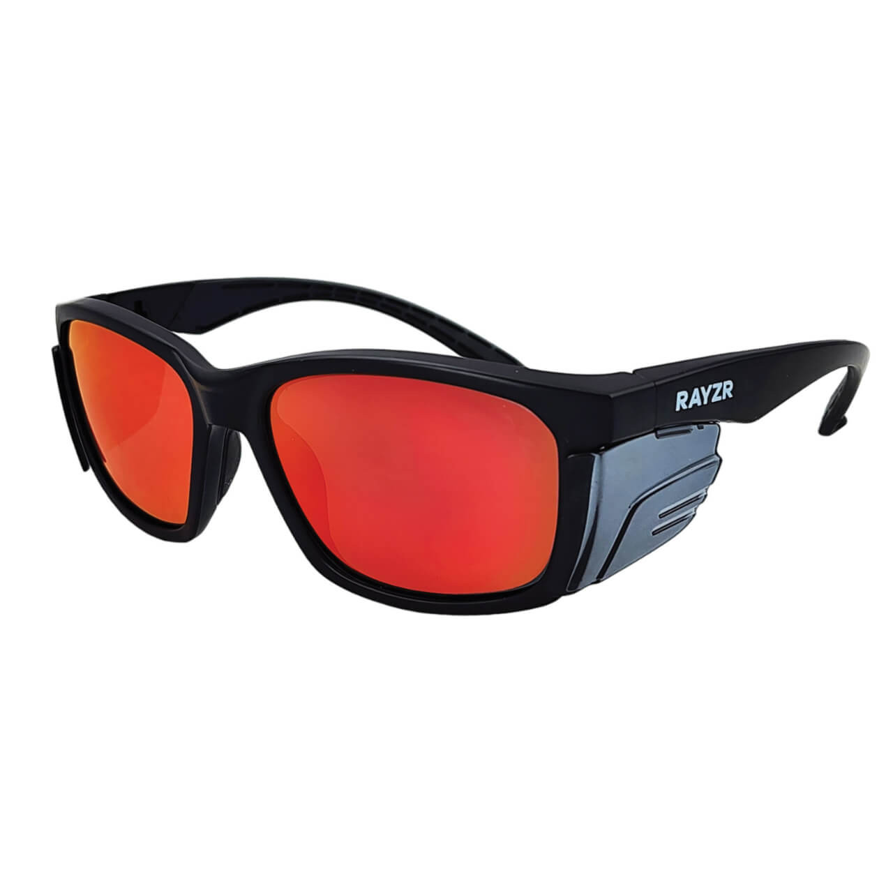 Rayzr Matte Black Frame Red Mirror Lens Polarised Safety Glasses