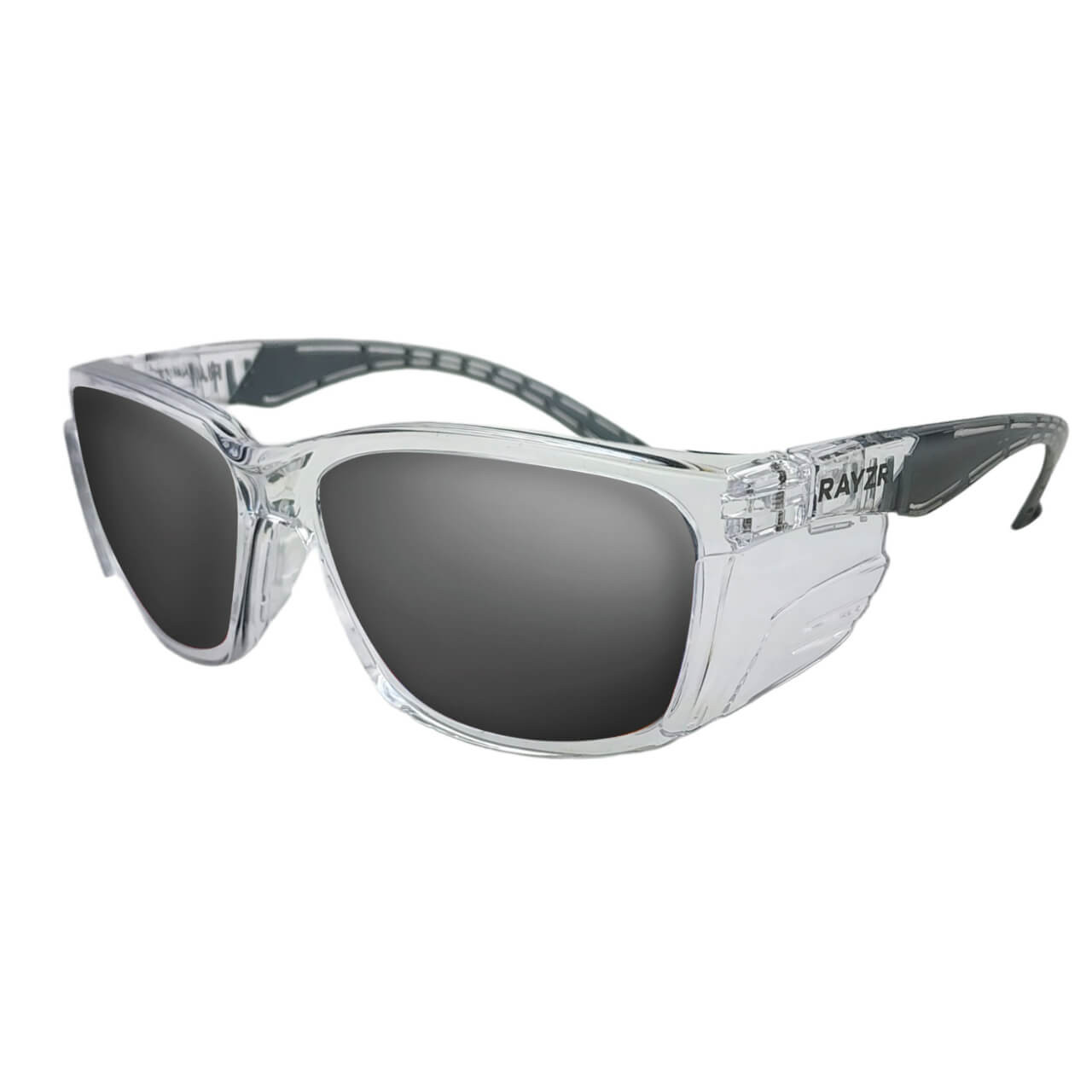 Rayzr Clear Frame Smoke Lens Safety Glasses Rayzr Clear Frame Smoke Lens Safety Glasses