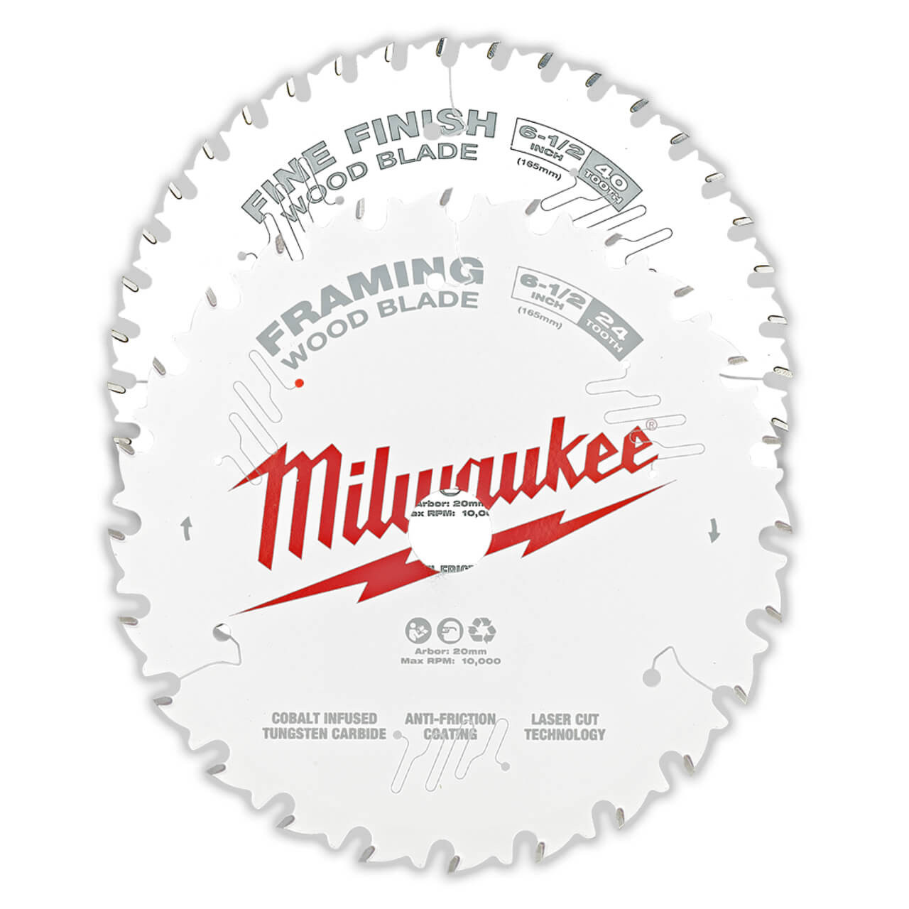 Milwaukee Wood Circulae Saw Blade Set 24T Framing & 40T Fine Finish 165mm 6-1/2”