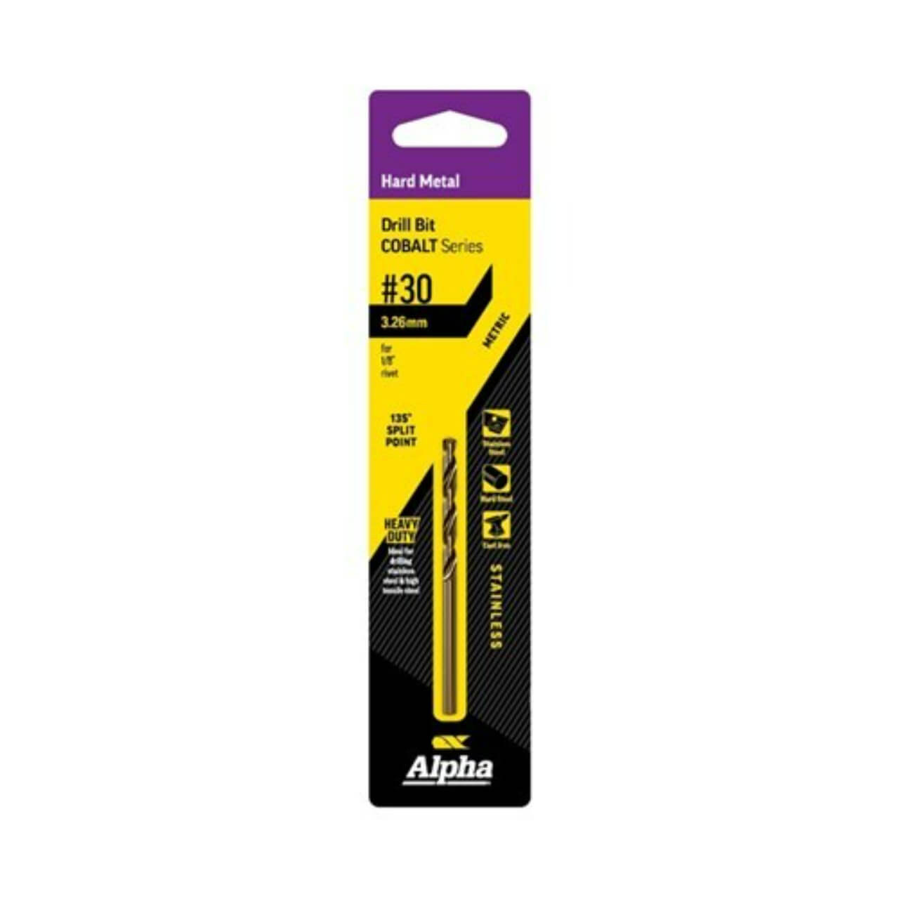 Alpha No.30 Gauge (3.26mm) Jobber Drill Bit - Cobalt Series