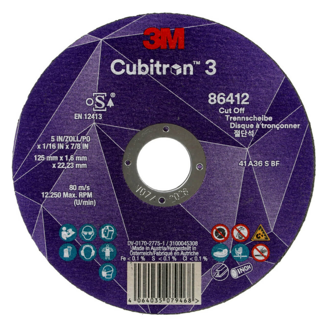 3M Cubitron 3 125x1.6x22 Cut Off Wheel 25/box