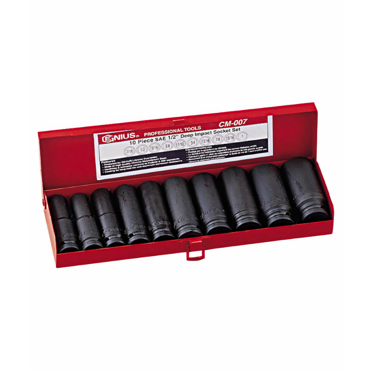 Genius 1/2 Dr 10-24mm C/M Deep Impact Socket Set Metric 10pce