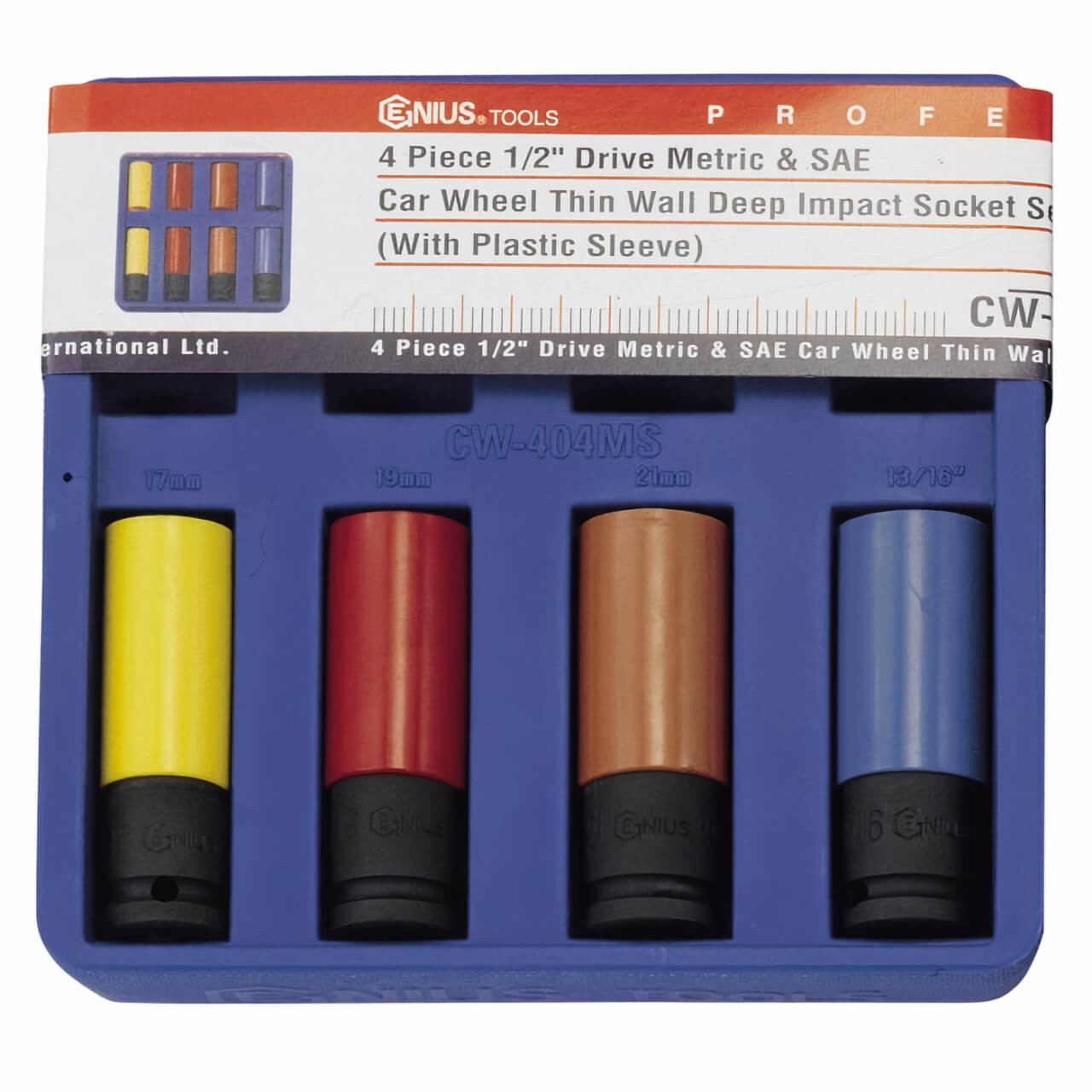 Genius Metric & SAE Car Wheel Thin Wall Deep Impact Socket Set 4pce