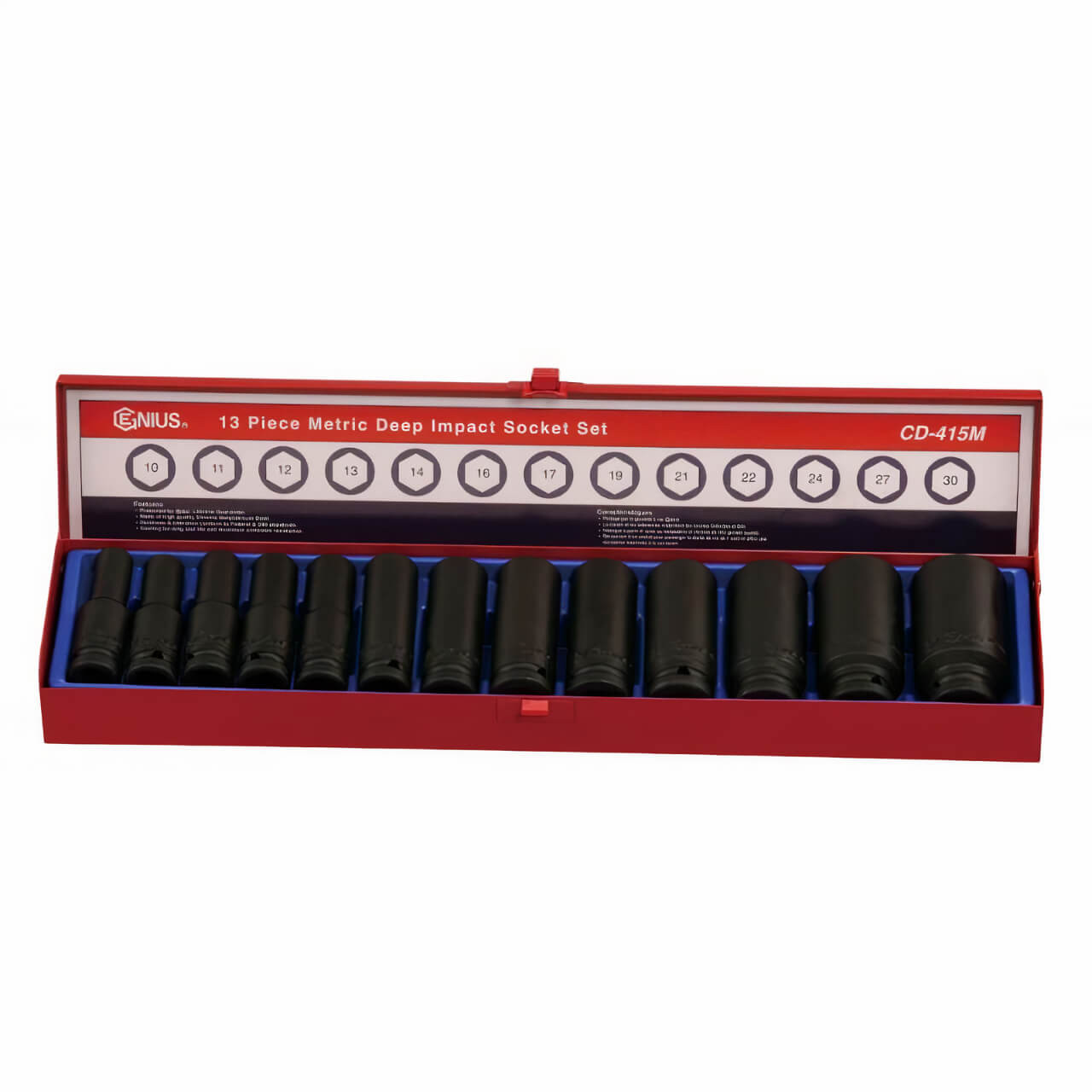 Genius 1/2 Dr 10-30mm C/M Deep Impact Socket Set Metric 13pce