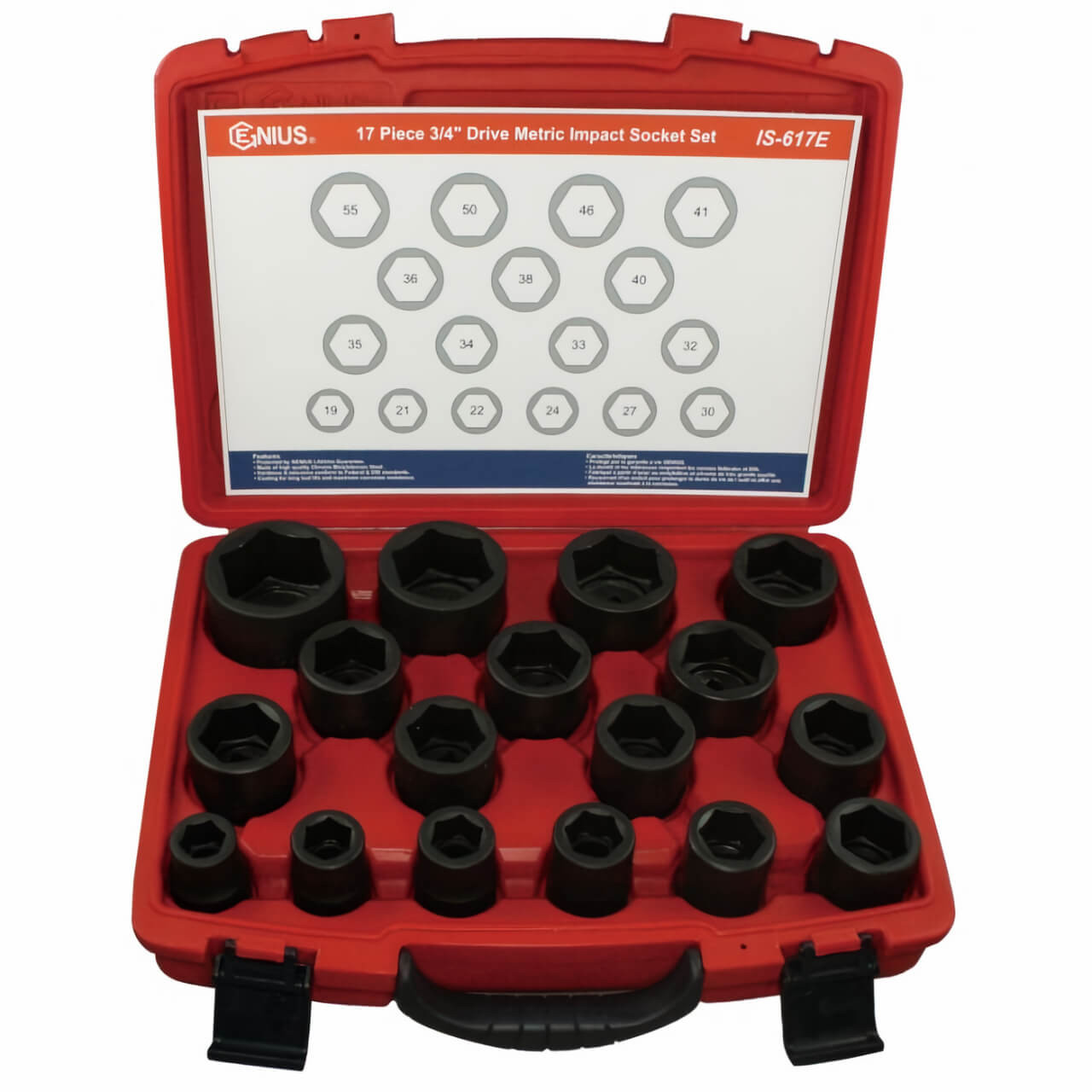 Genuis 3/4 Dr 19-55mm C/M Std Impact Socket Set Metric 17pce