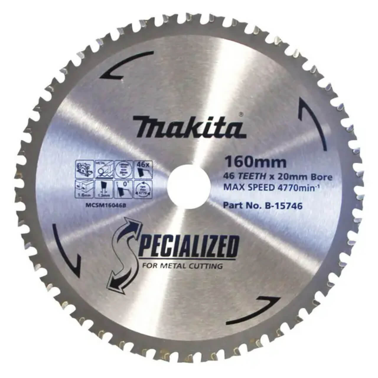 Makita 160mm x 20mm x 46T TCT Cold Metal Cutting Saw Blade