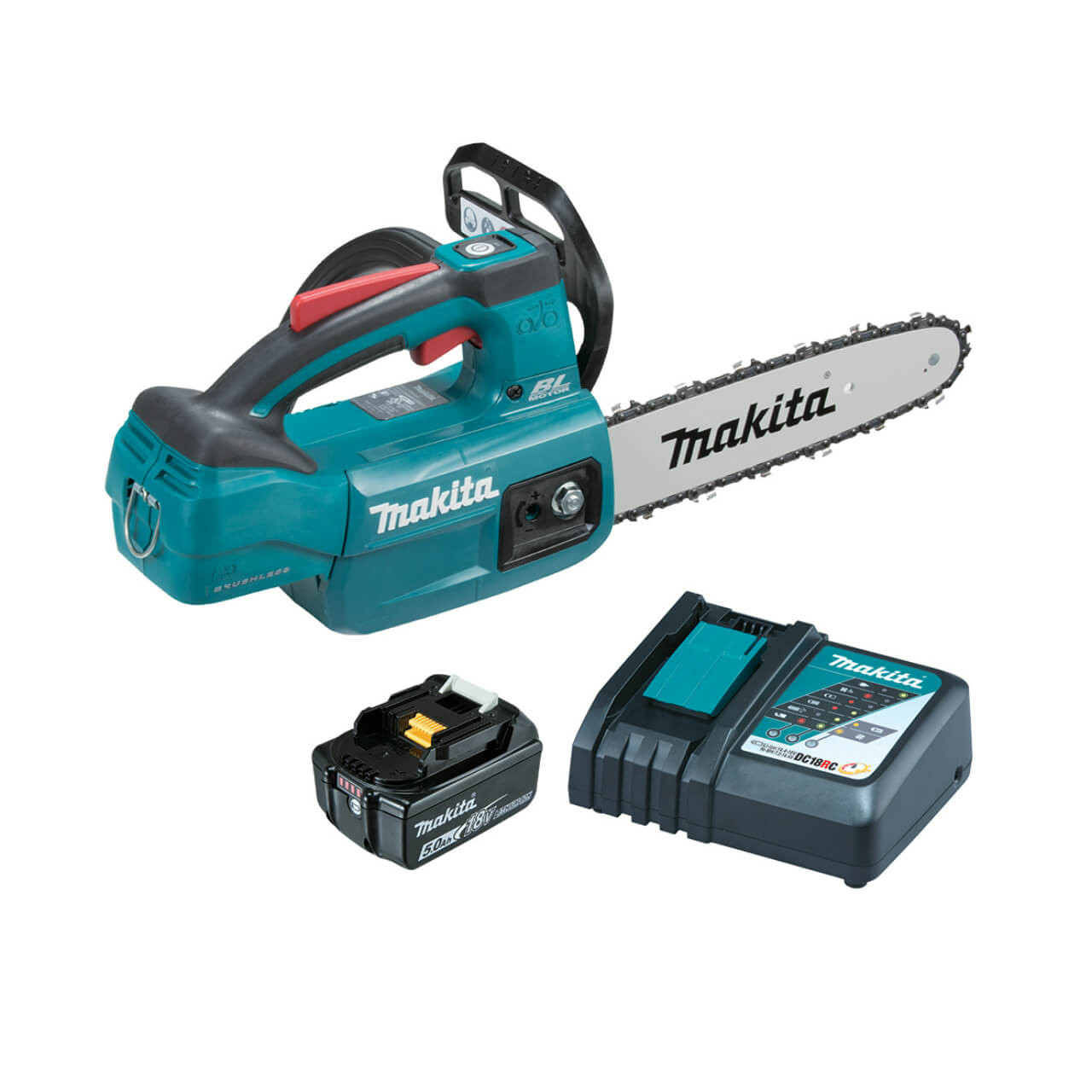 Makita 18V 250mm BRUSHLESS Top Handle Chainsaw  Kit - Includes 1 x 5.0Ah Battery & Rapid Charger