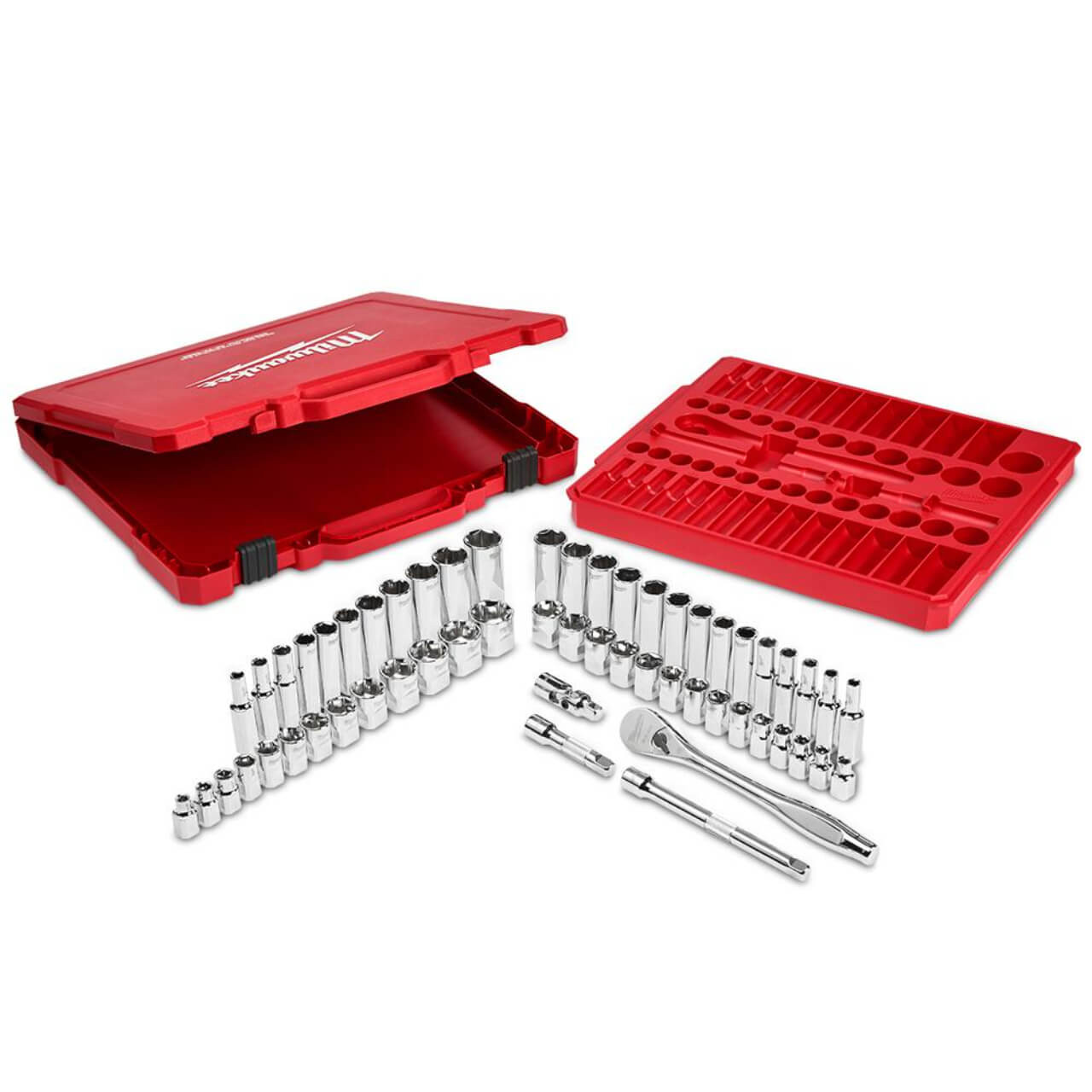 Milwaukee 6-19mm 1/4-1” 1/2 Dr Ratchet & Socket Set Metric & Imperial 56pce