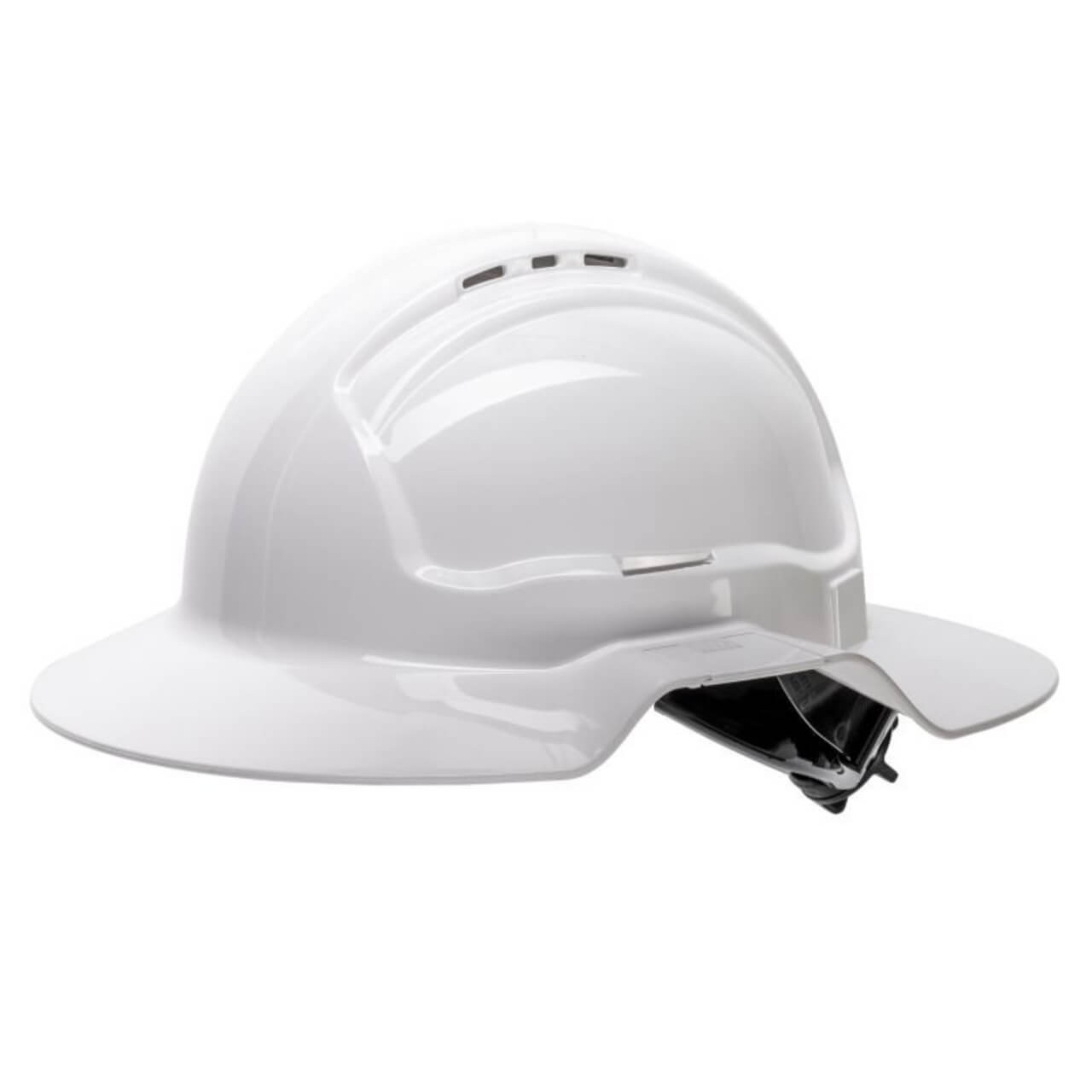 White Broad Brim Vented Hard Hat – Ratchet White Broad Brim Vented Hard Hat – Ratchet