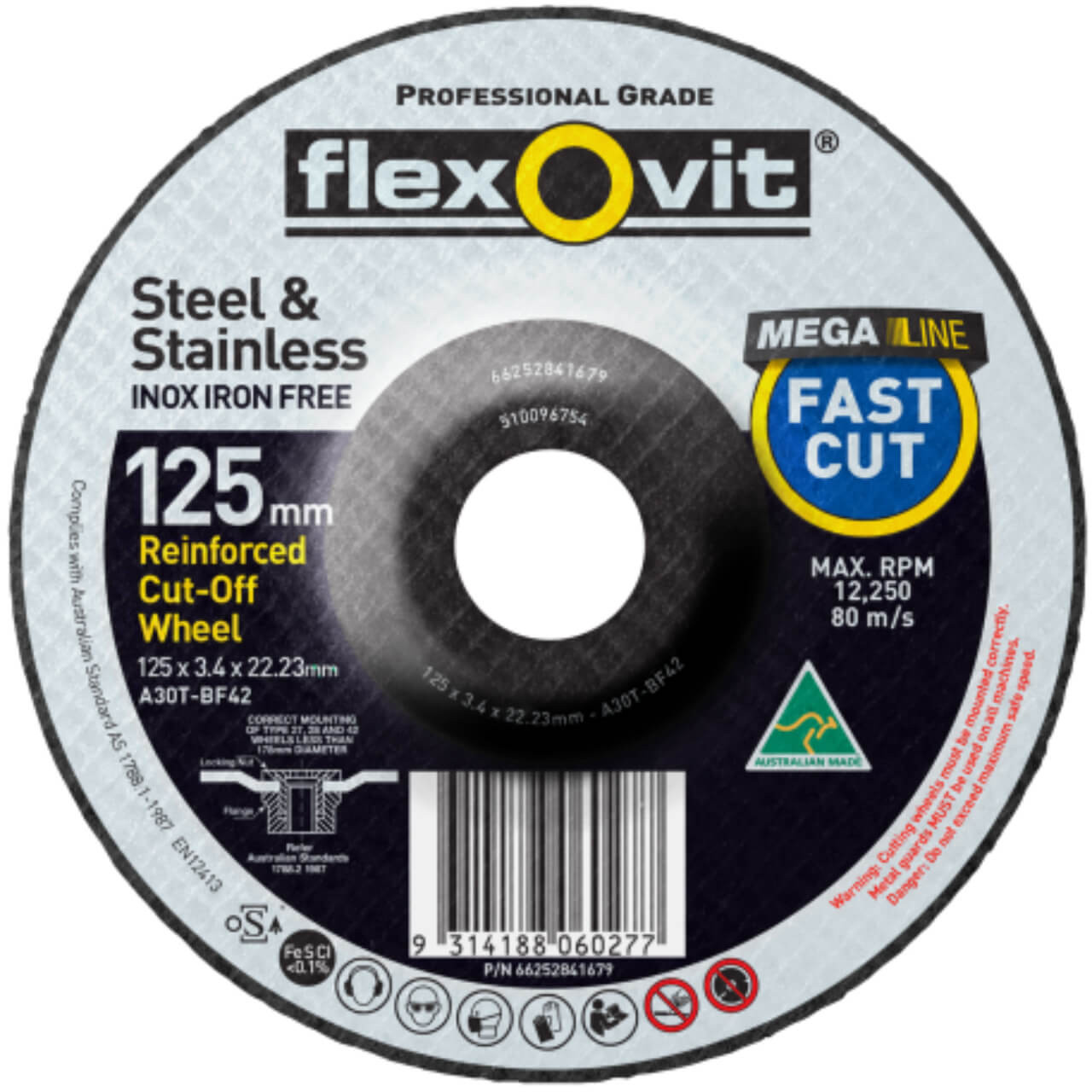 Flexovit A46T BF42 Mega Inox 125x2x22 DC Cutting Disc
