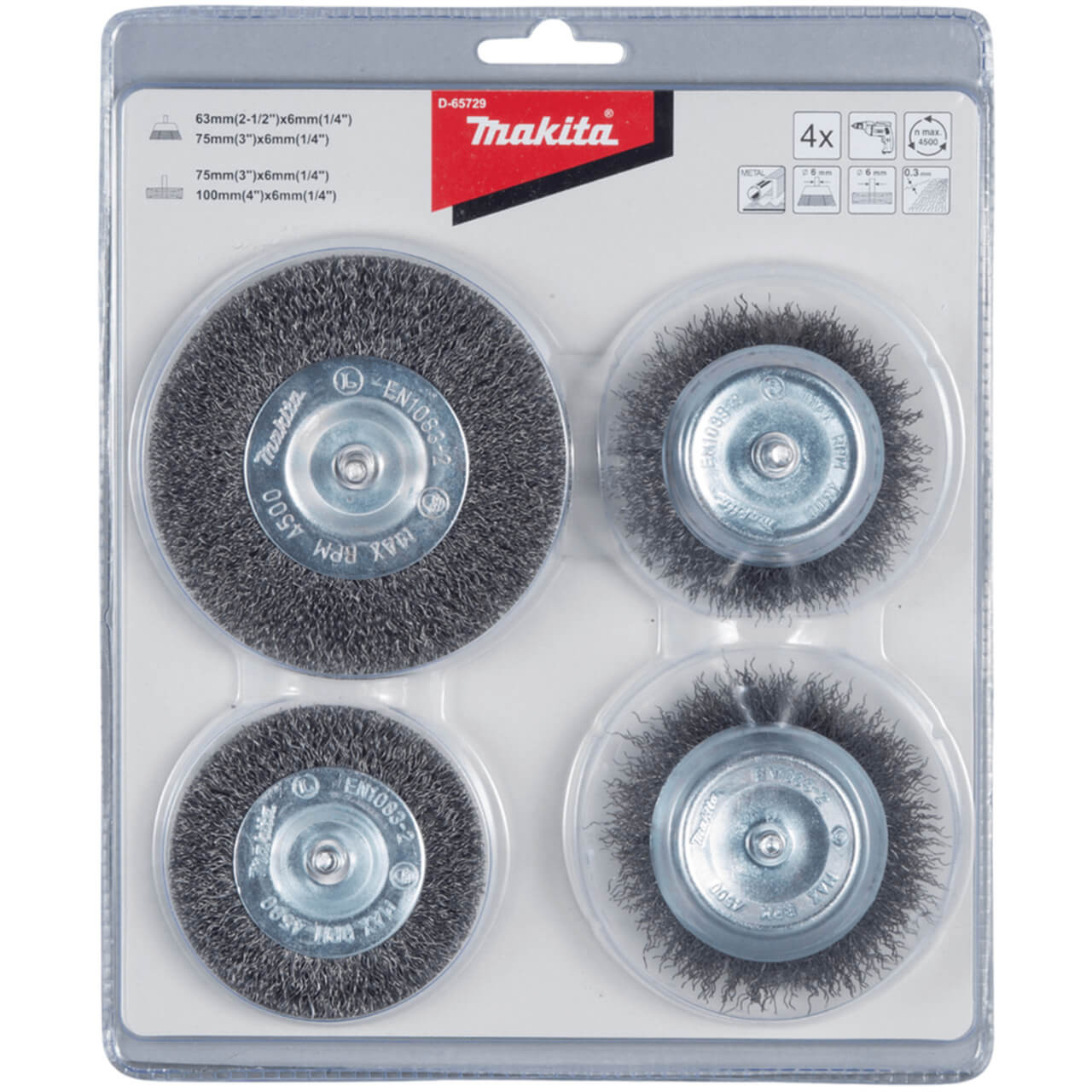 Makita 6mm Shank Wire Brush Set For Drills