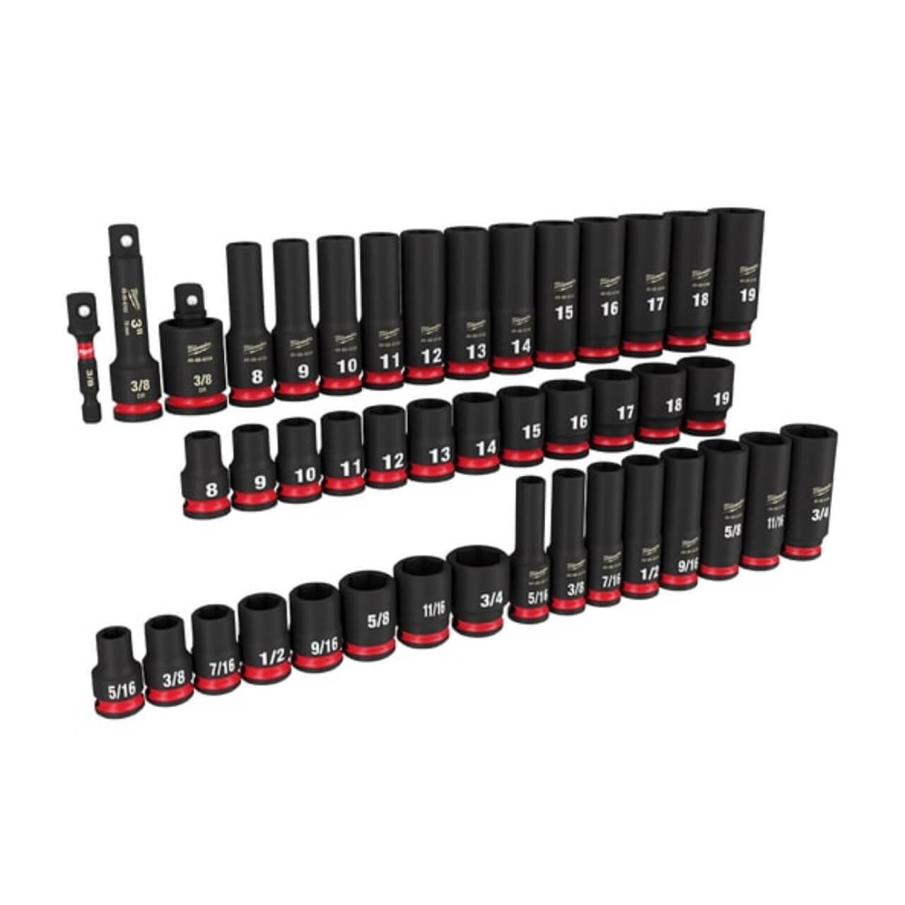 Milwaukee Shockwave 8-19mm 5/16-3/4 3/8 Dr 6pt Deep Impact Socket Set Metric & Imperial 43pce