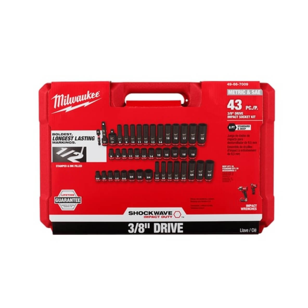 Milwaukee Shockwave 8-19mm 5/16-3/4 3/8 Dr 6pt Deep Impact Socket Set Metric & Imperial 43pce
