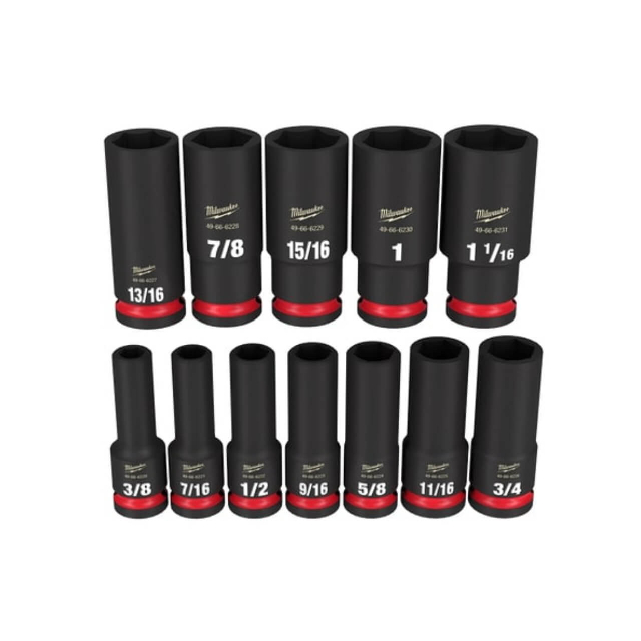 Milwaukee Shockwave 3/8-1-1/16 1/2 Dr 6pt Deep Impact Socket Set Imperial 12pce
