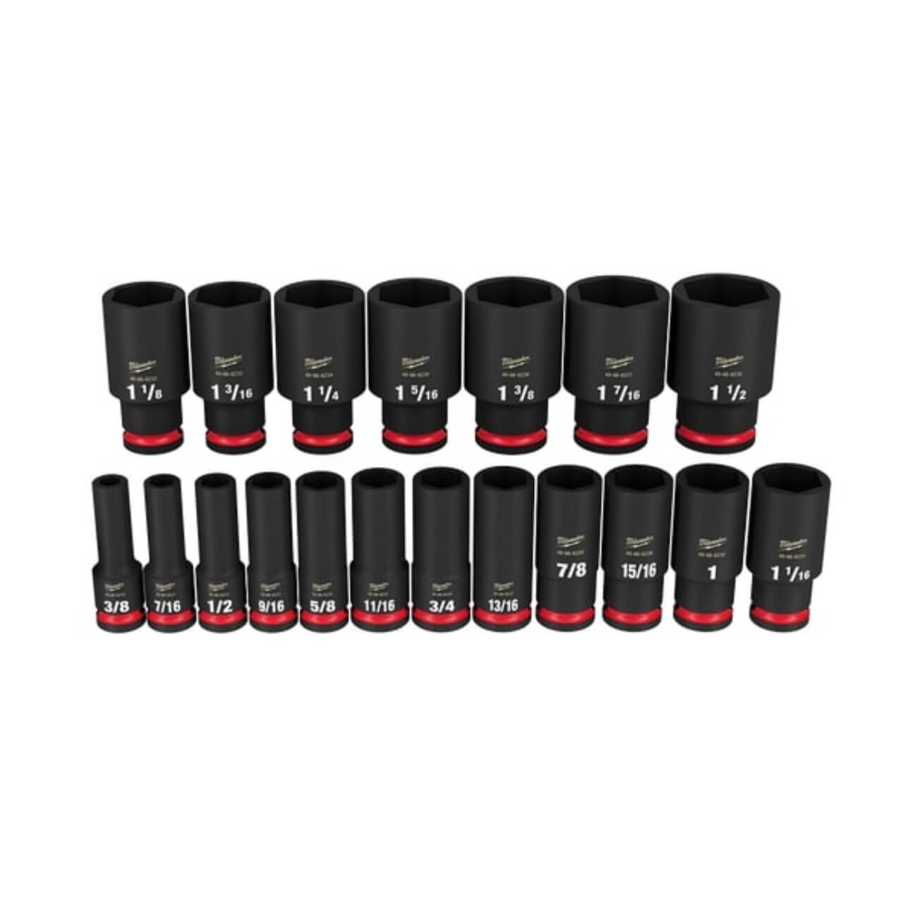 Milwaukee Shockwave 3/8-1-1/2 1/2 Dr 6pt Deep Impact Socket Set Imperial 19pce