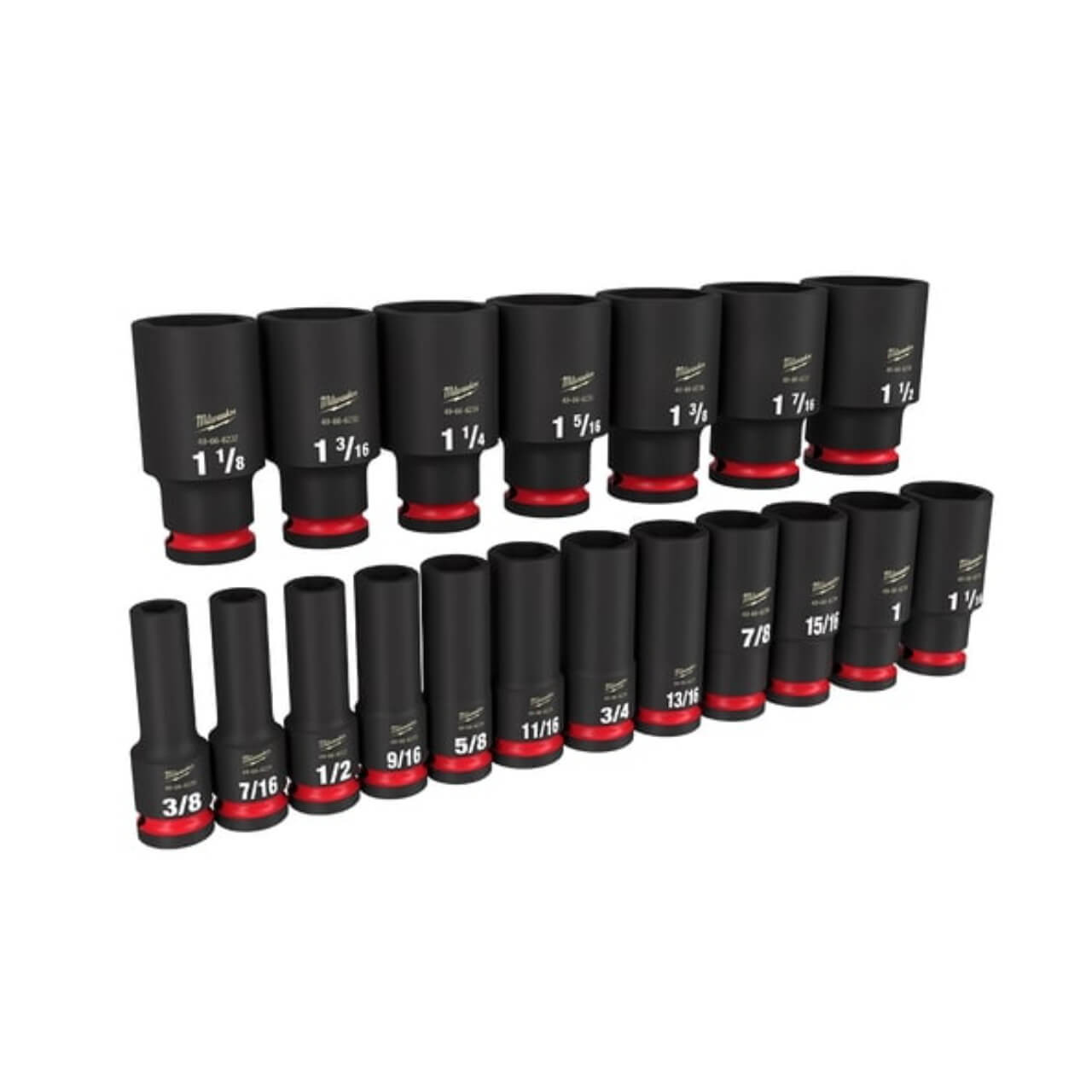 Milwaukee Shockwave 3/8-1-1/2 1/2 Dr 6pt Deep Impact Socket Set Imperial 19pce