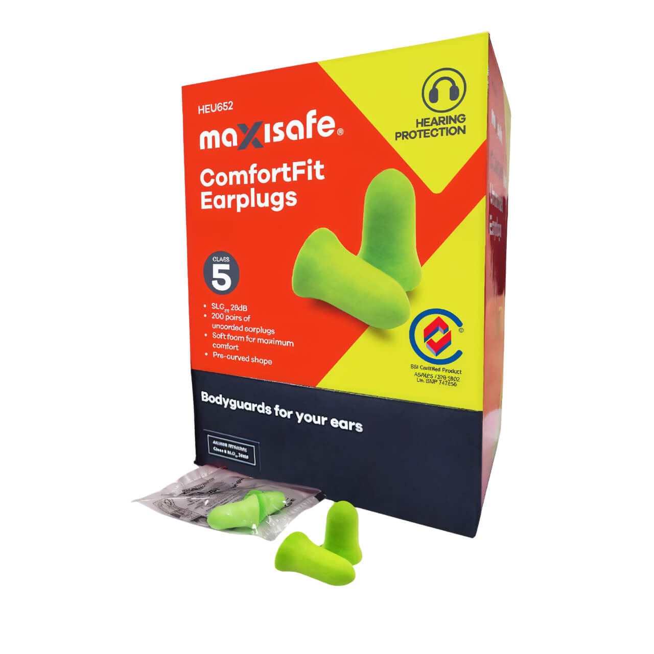 Maxisafe Uncorded Comfit Fit Earplugs - Bell Shape Green 200prs