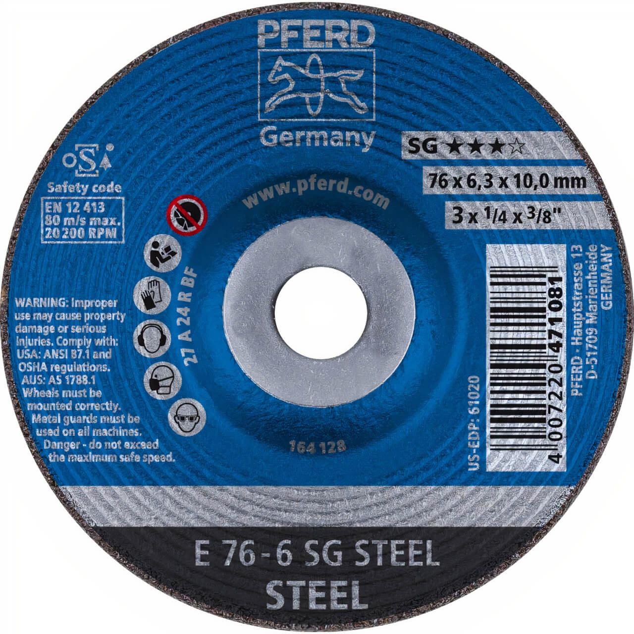 Pferd SG Steel 76x6x10 Grinding Disc 10/box
