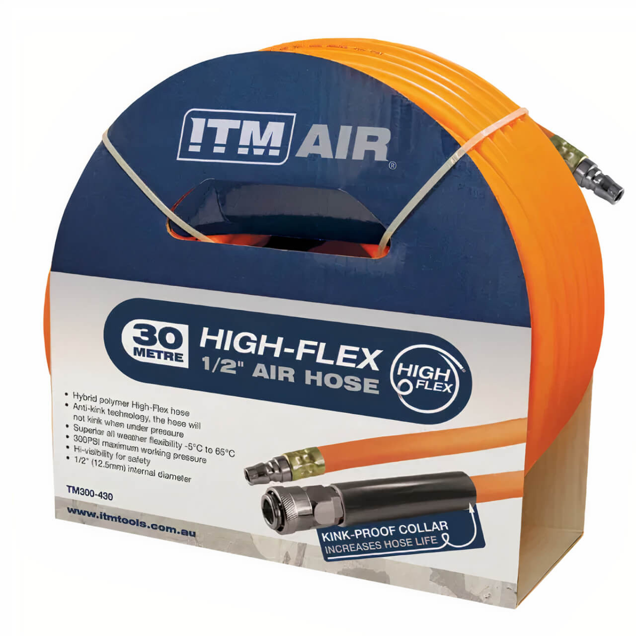 ITM Air Hose 12.5mm X 30m Hybrid Polymer Air Hose With Nitto Style Fittings