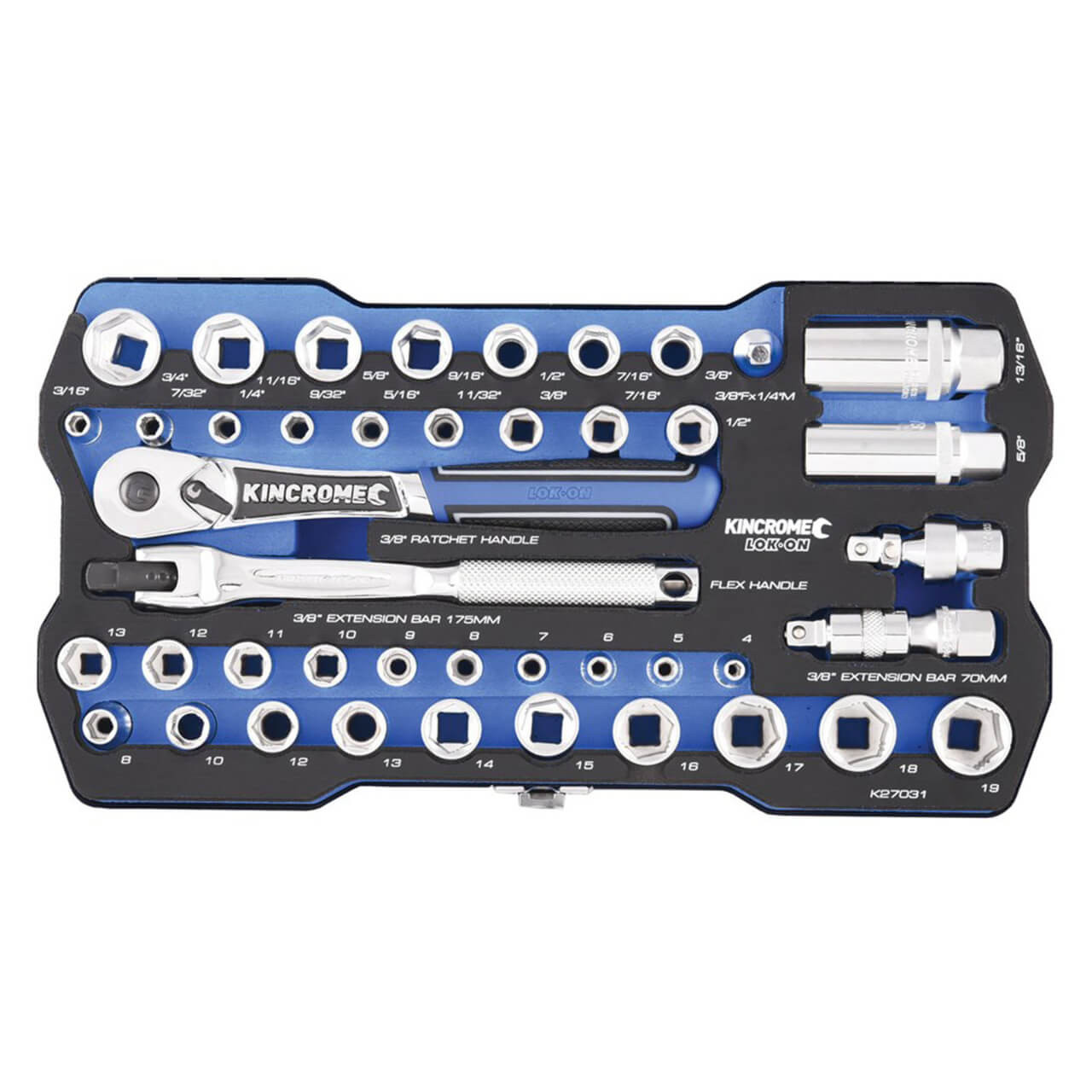 Kincrome 1/4 & 3/8 Dr Lok-On Hand Socket Set Metric / Imperial 44pce