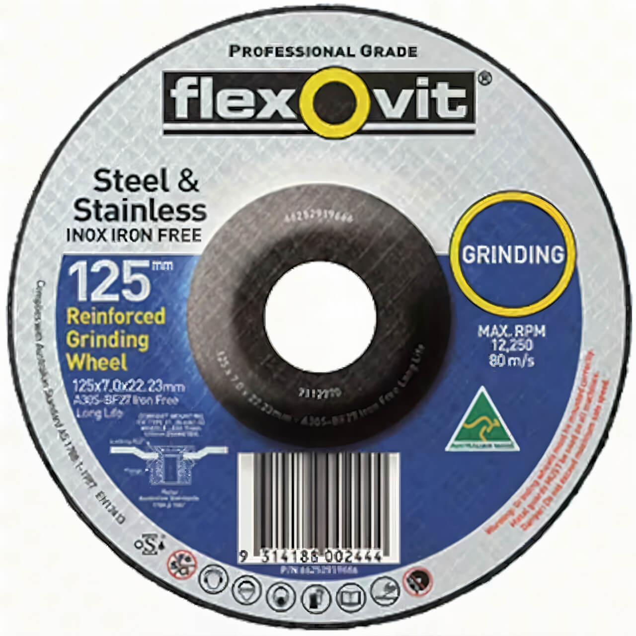 Flexovit A30QBF27 125x7x22 Inox Iron Free Grinding Disc 10/box