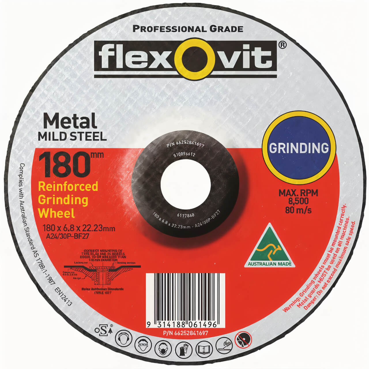 Flexovit A30P 180x6.8x22 GP Metal Grinding Disc