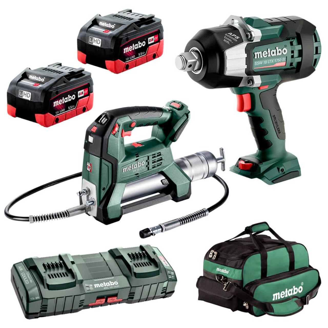 Metabo MET18MX2SB2HD5.5BM 18V 2pc Grease Gun / 3/4” Wrench Kit
