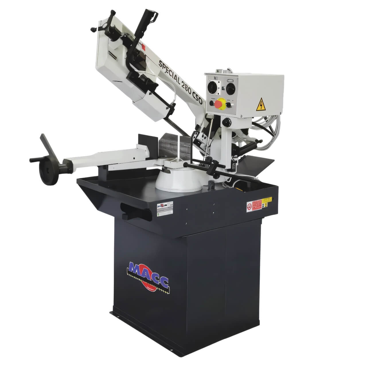 Macc Bandsaw 220mm Cap Swivel Head RH Mitre 2 Speed 415V 3PH Hyd Downfeed