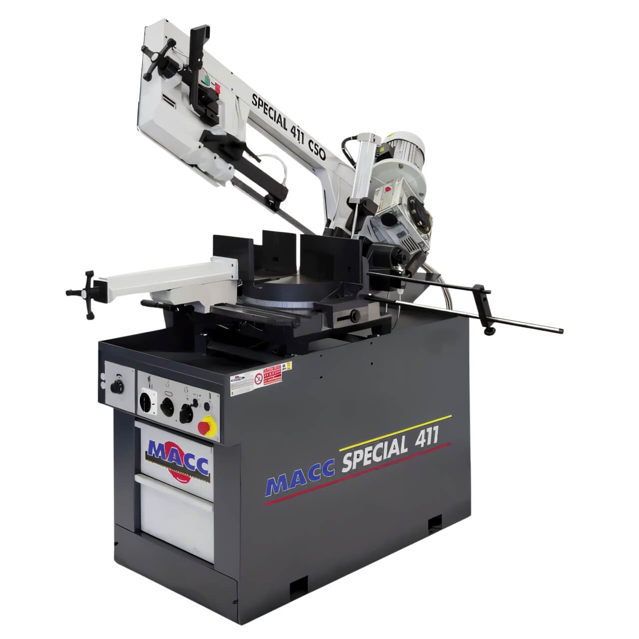 Macc Bandsaw 300mm Cap Swivel Head Dual Mitre 2 Speed 415V 3PH Hyd Downfeed