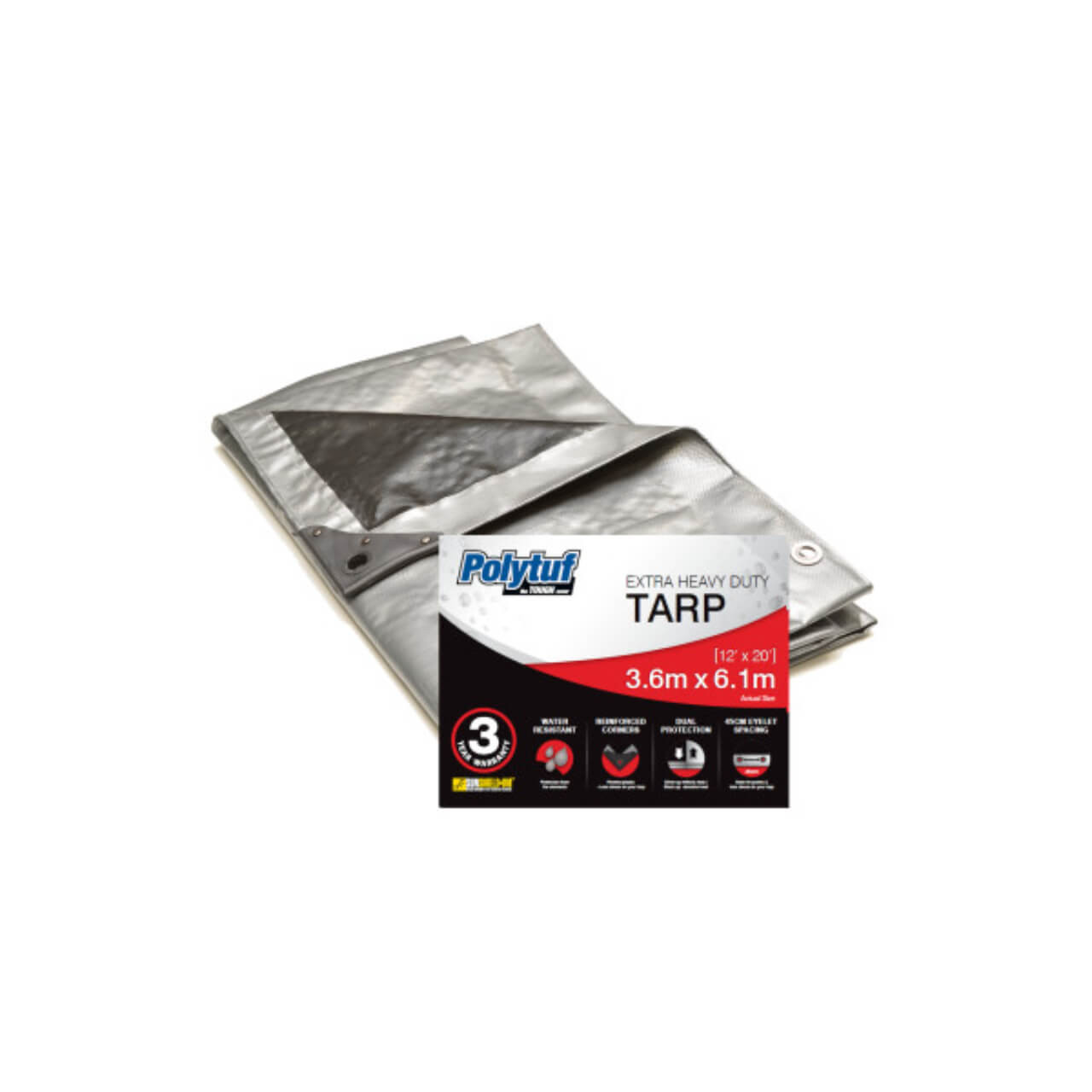 Polytuf 3.7m x 6.1m Extra Heavy Duty Silver/Black Tarp