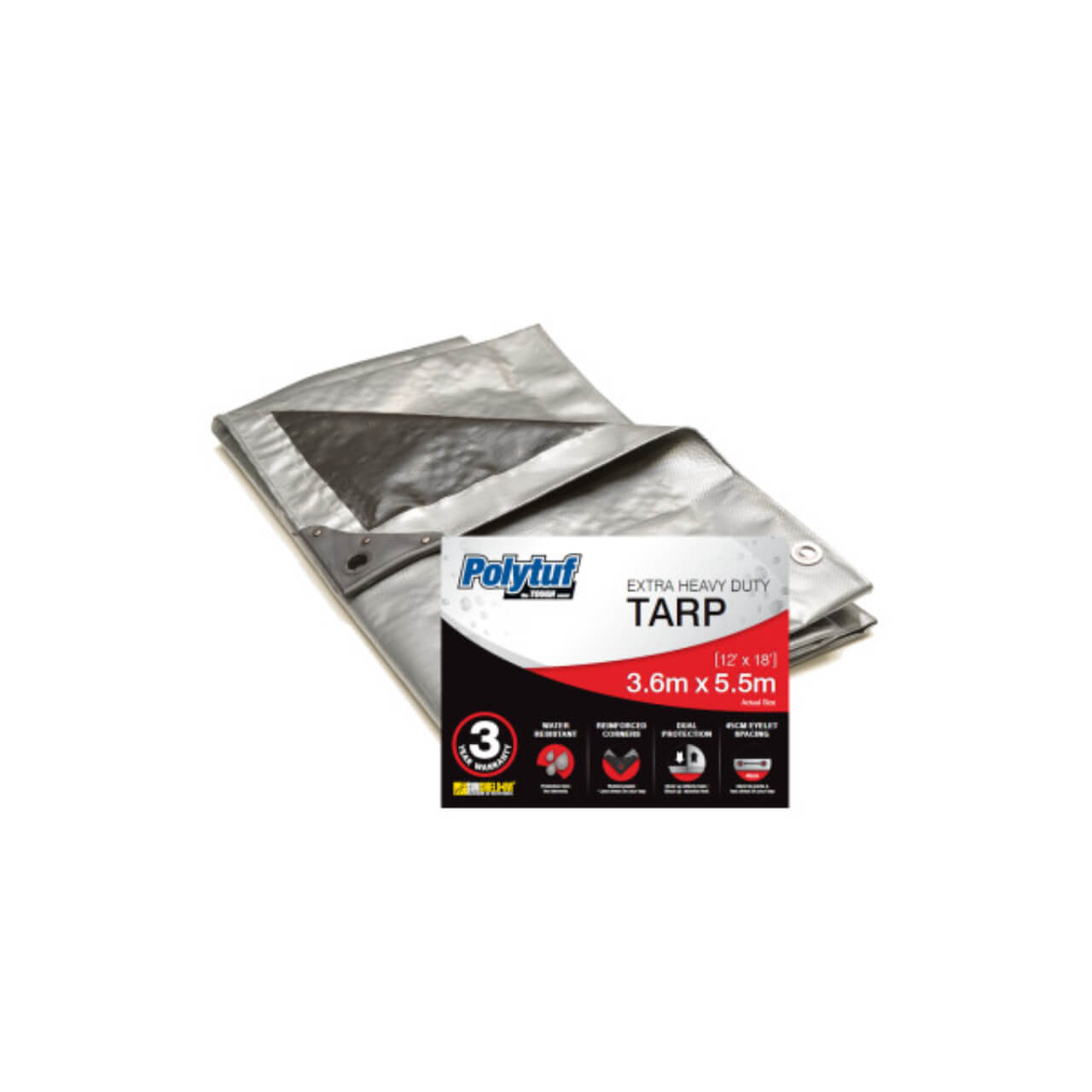 Polytuf 3.6m x 5.5m Extra Heavy Duty Silver/Black Tarp