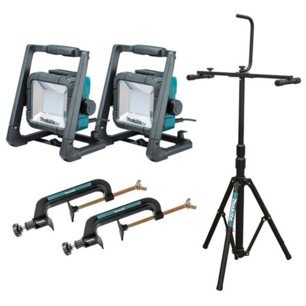 Makita 18V LED 750lm Work Light - Includes 2 x DML805. tripod and two clamps - Tools Only