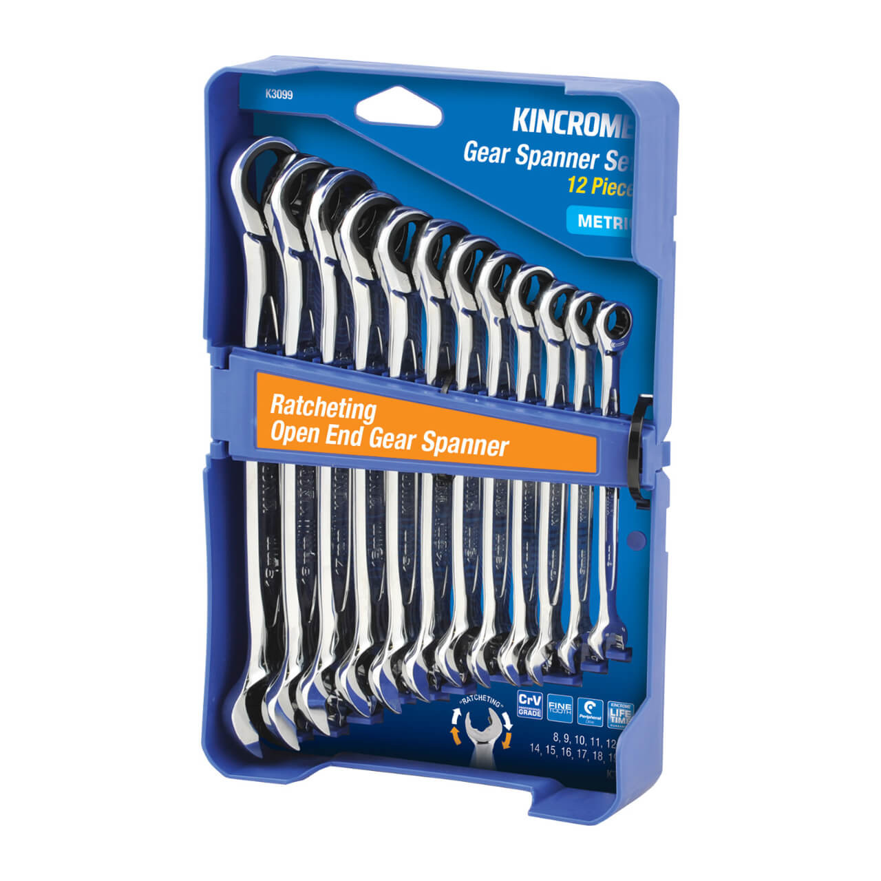 Kincrome Ratcheting Open End Gear Spanner Set 12 Piece - Metric