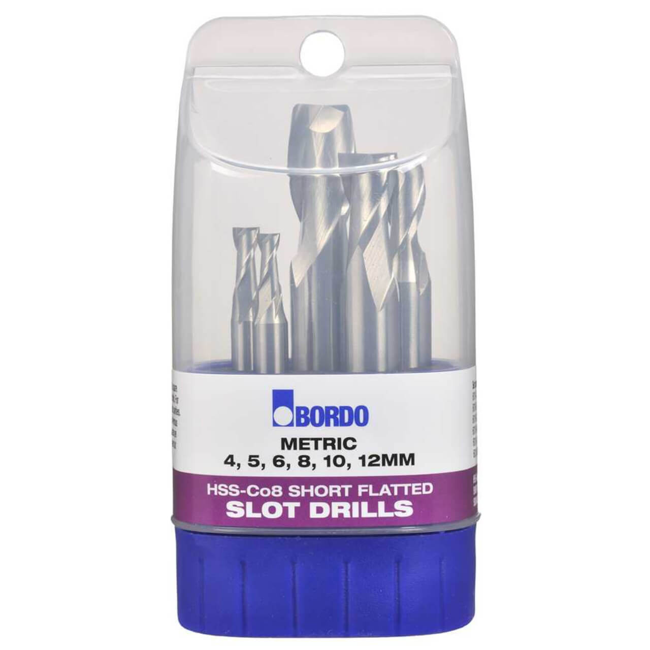 Bordo Metric Short Flatted Plain Shank HSS Cobalt Slot Drill Set 6pc