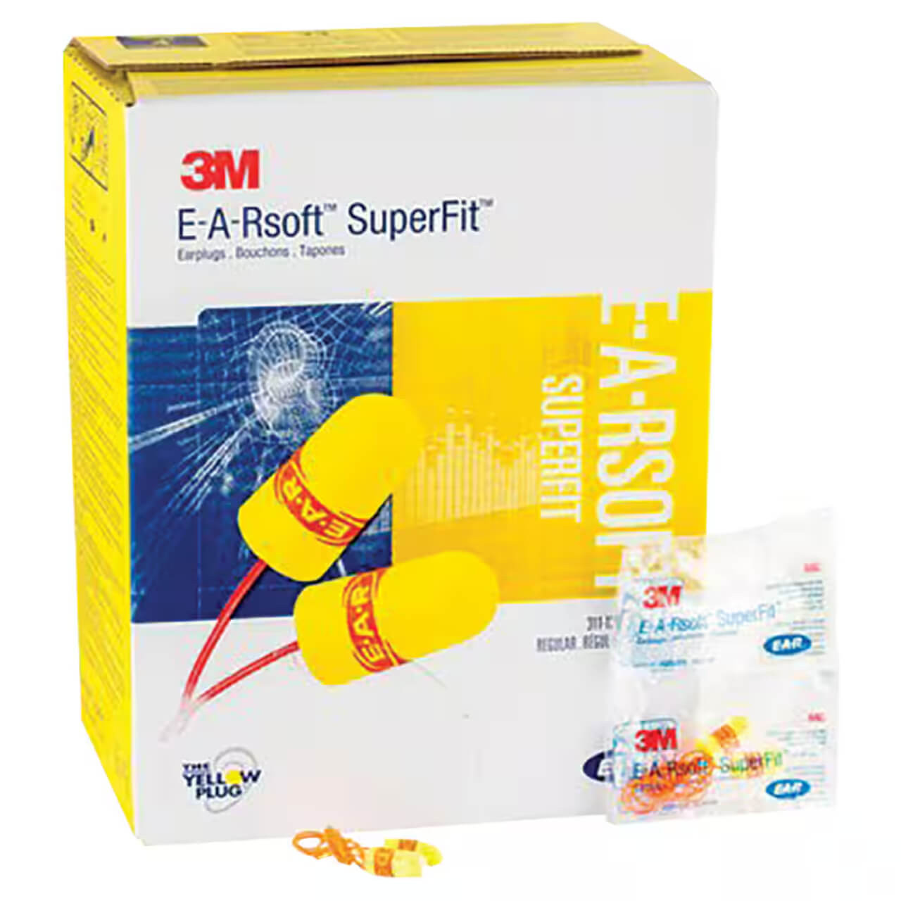 3M E-A-Rsoft SuperFit Corded Earplugs Poly Bag 311-1254 200box